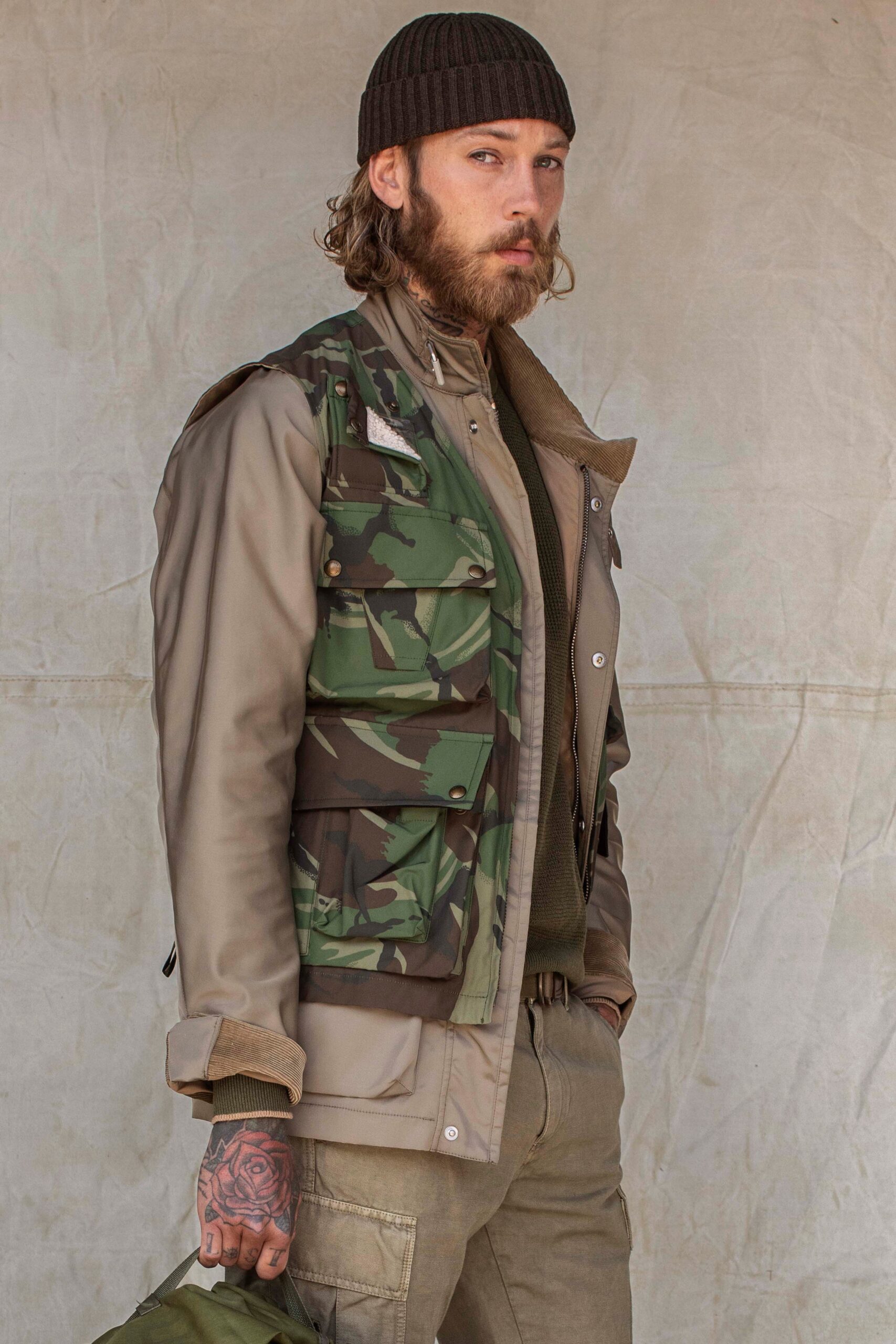 camouflage panelled utility jacket