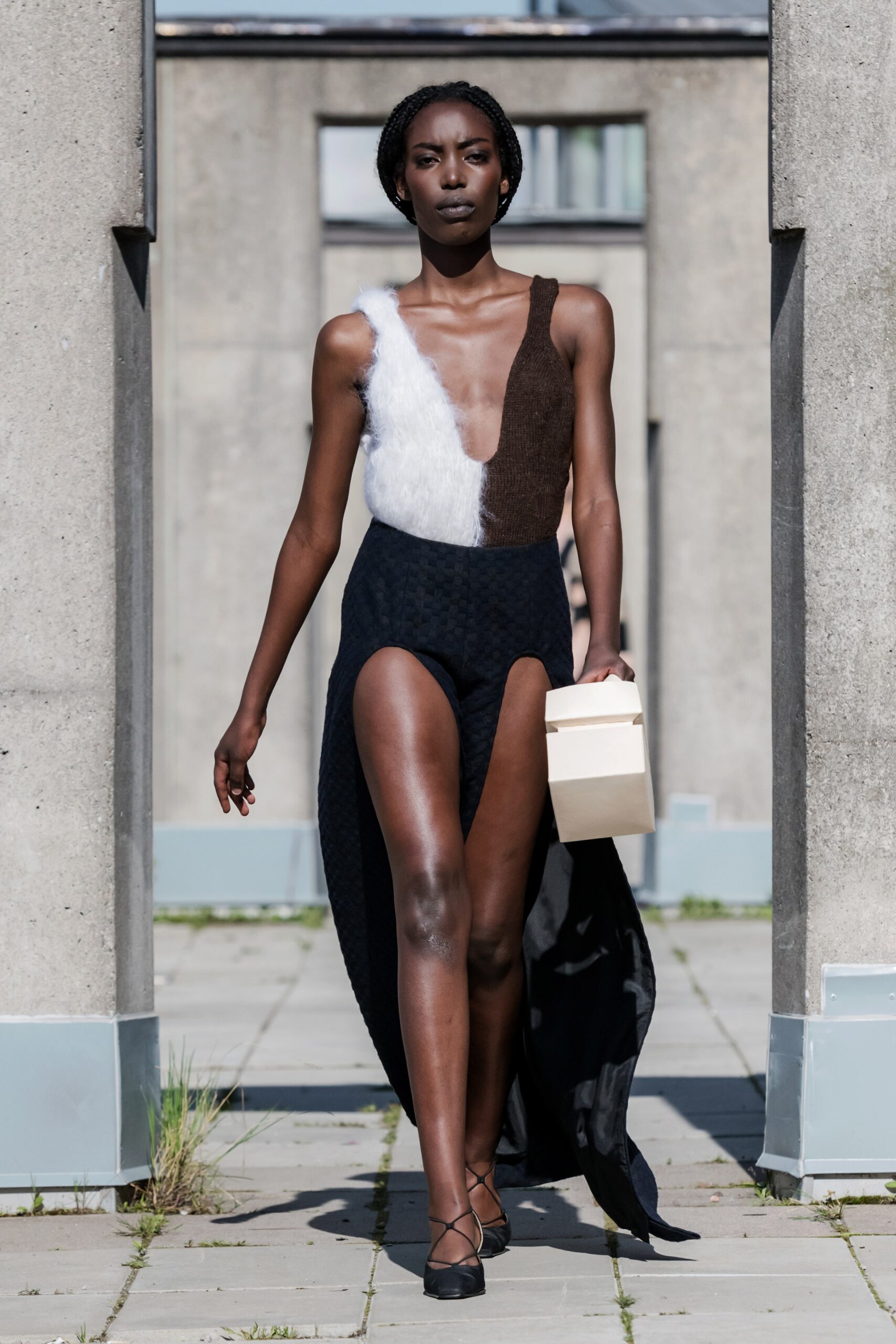 asymmetric color-blocked knit dress