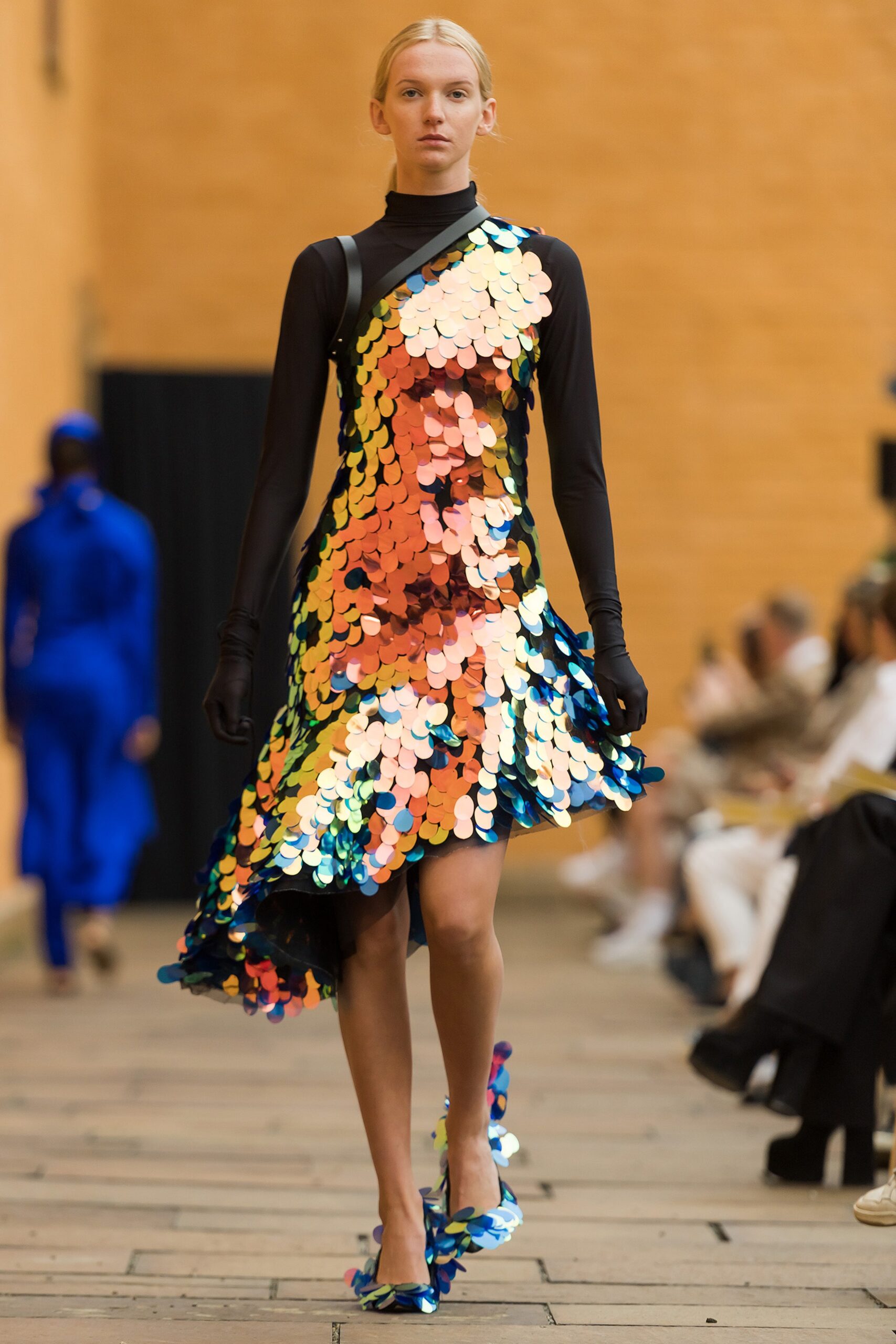 multicolor sequined asymmetric dress