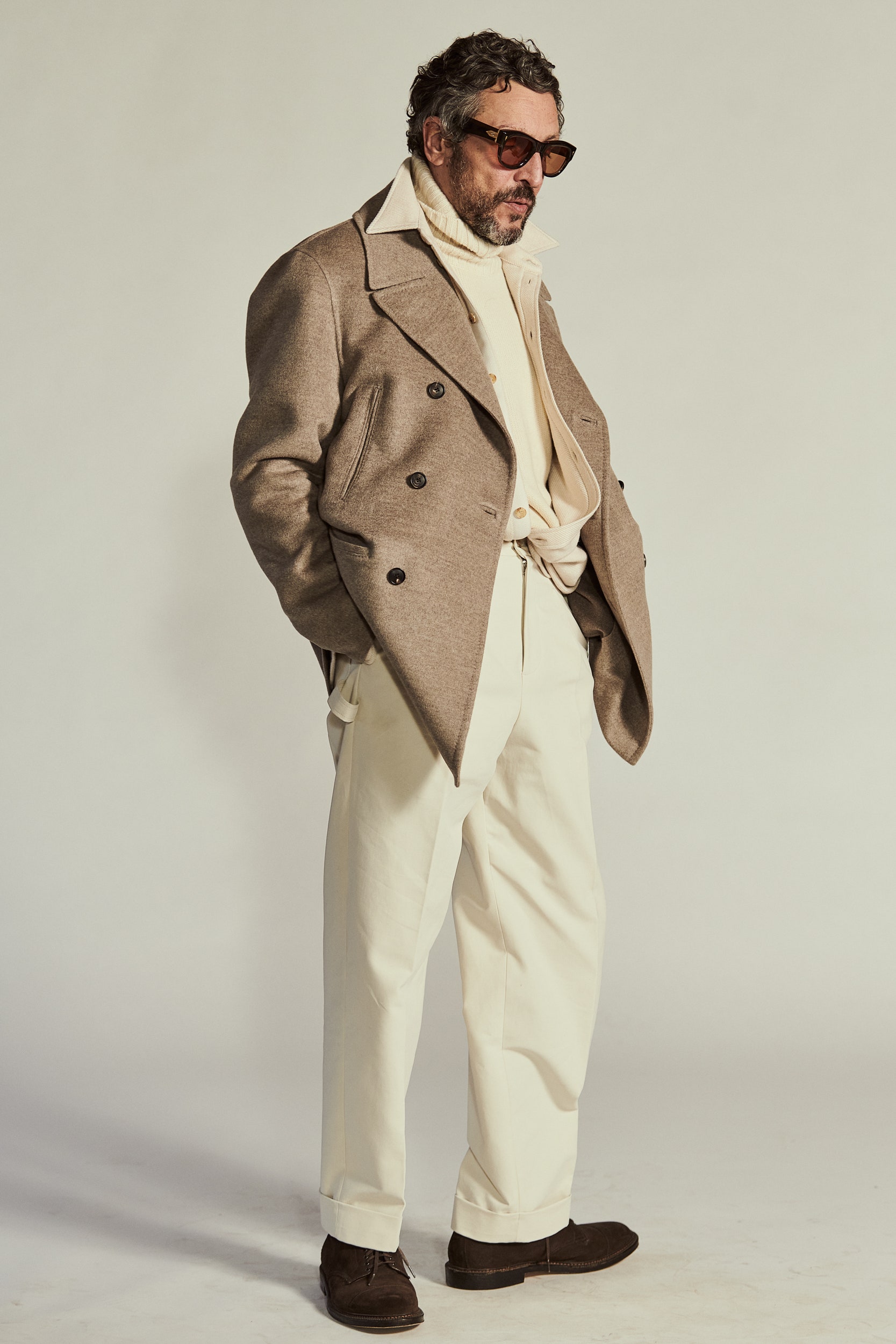 beige wool long-sleeve collared tailored jacket