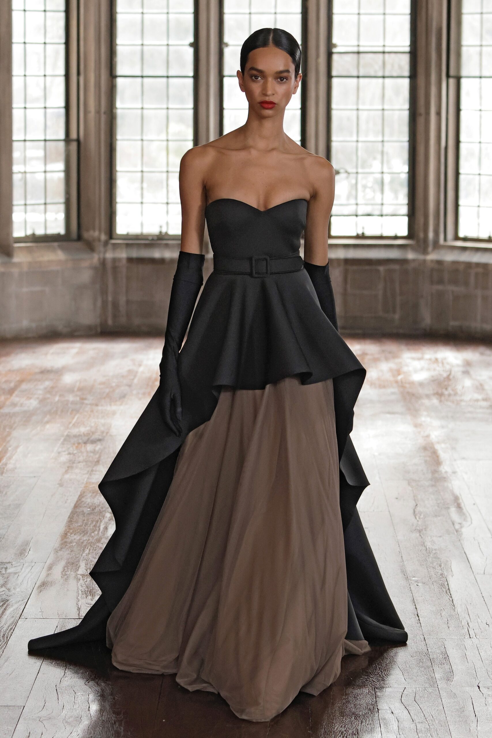 black and brown tiered gown