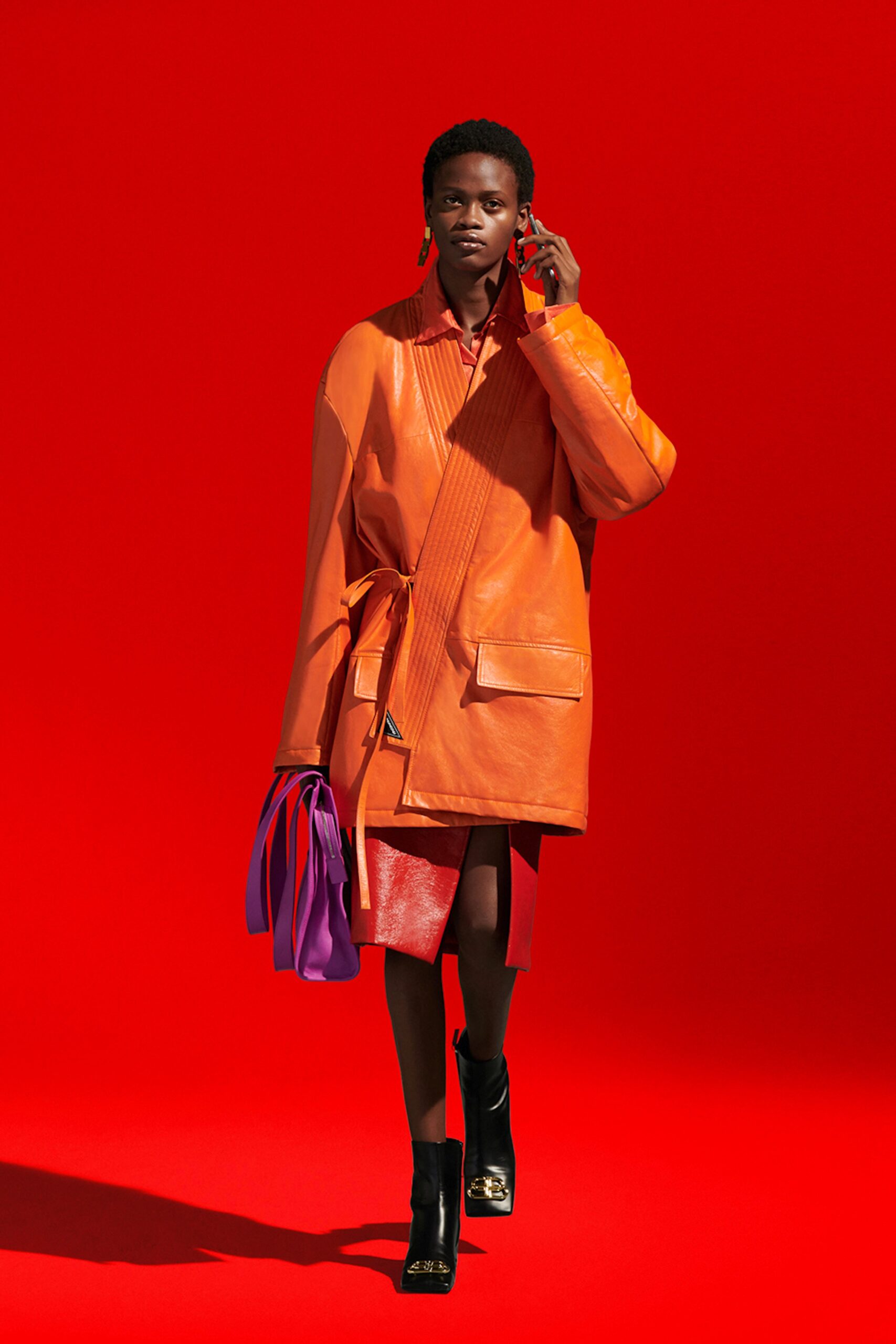 orange leather oversized coat