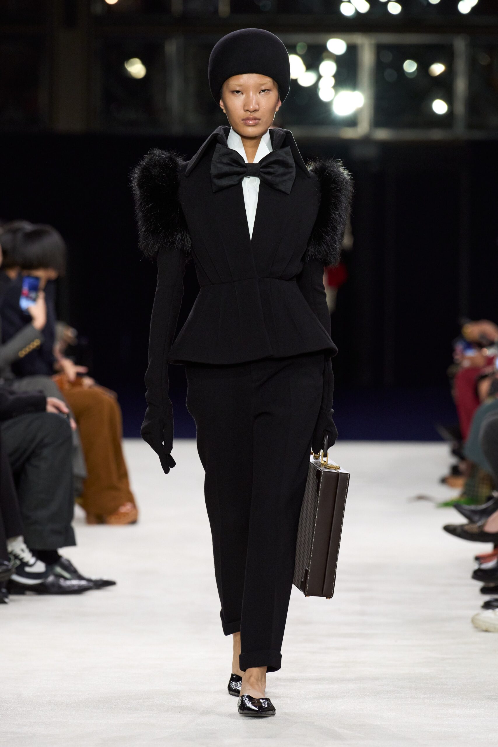 black wool long-sleeve collared fitted structured buttoned suit