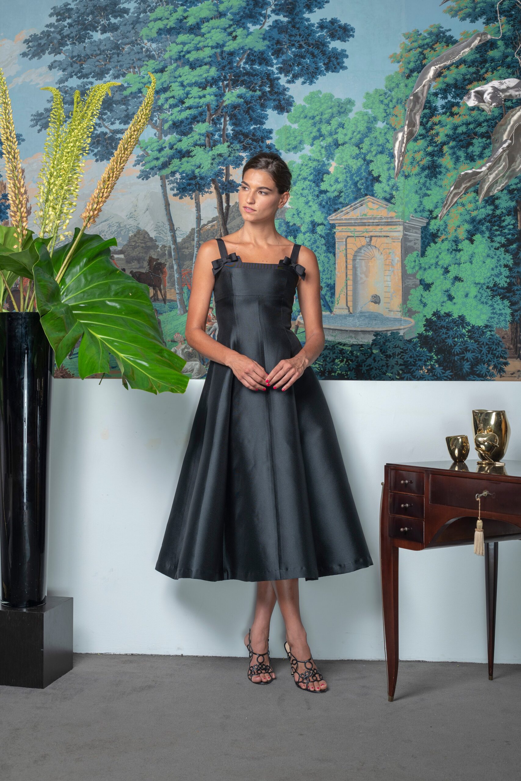 black silk sleeveless dress