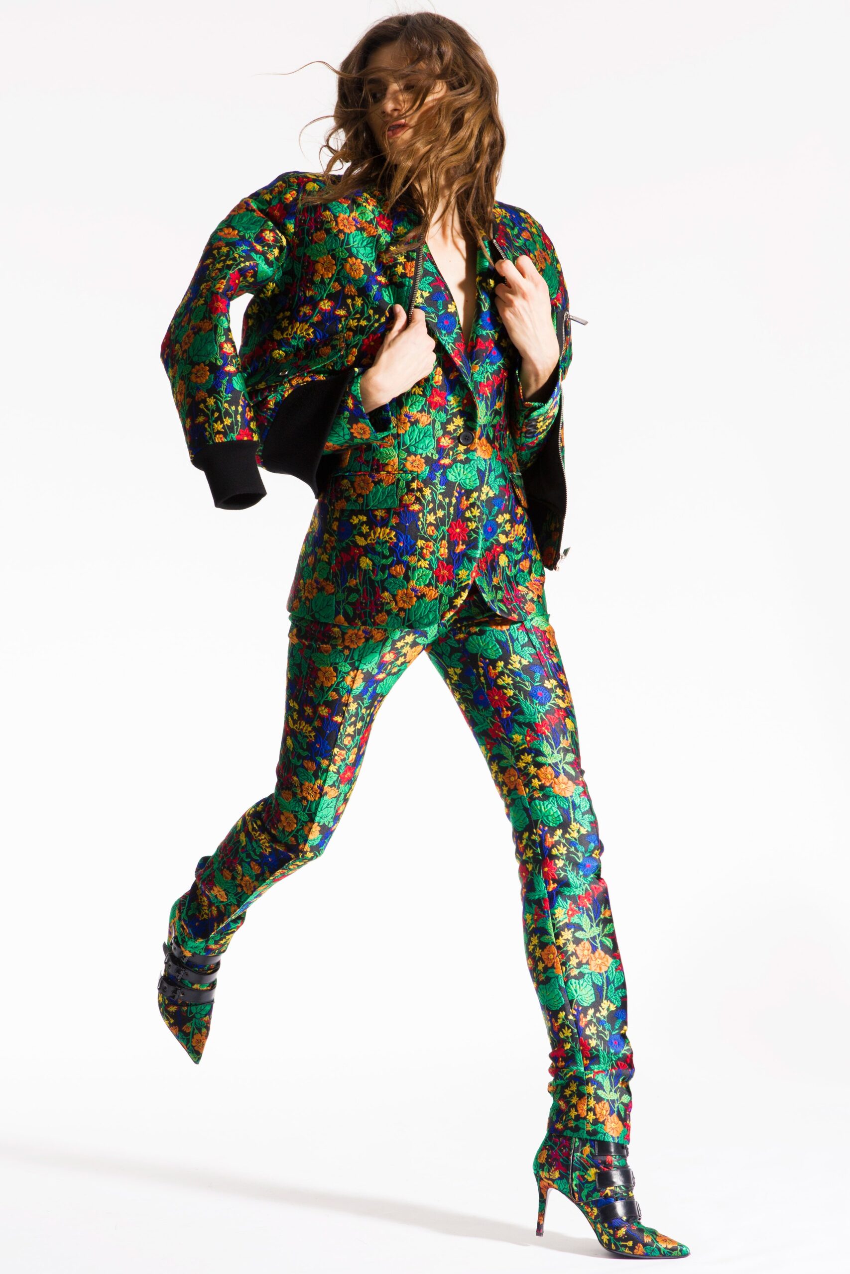 floral fitted suit with jacket