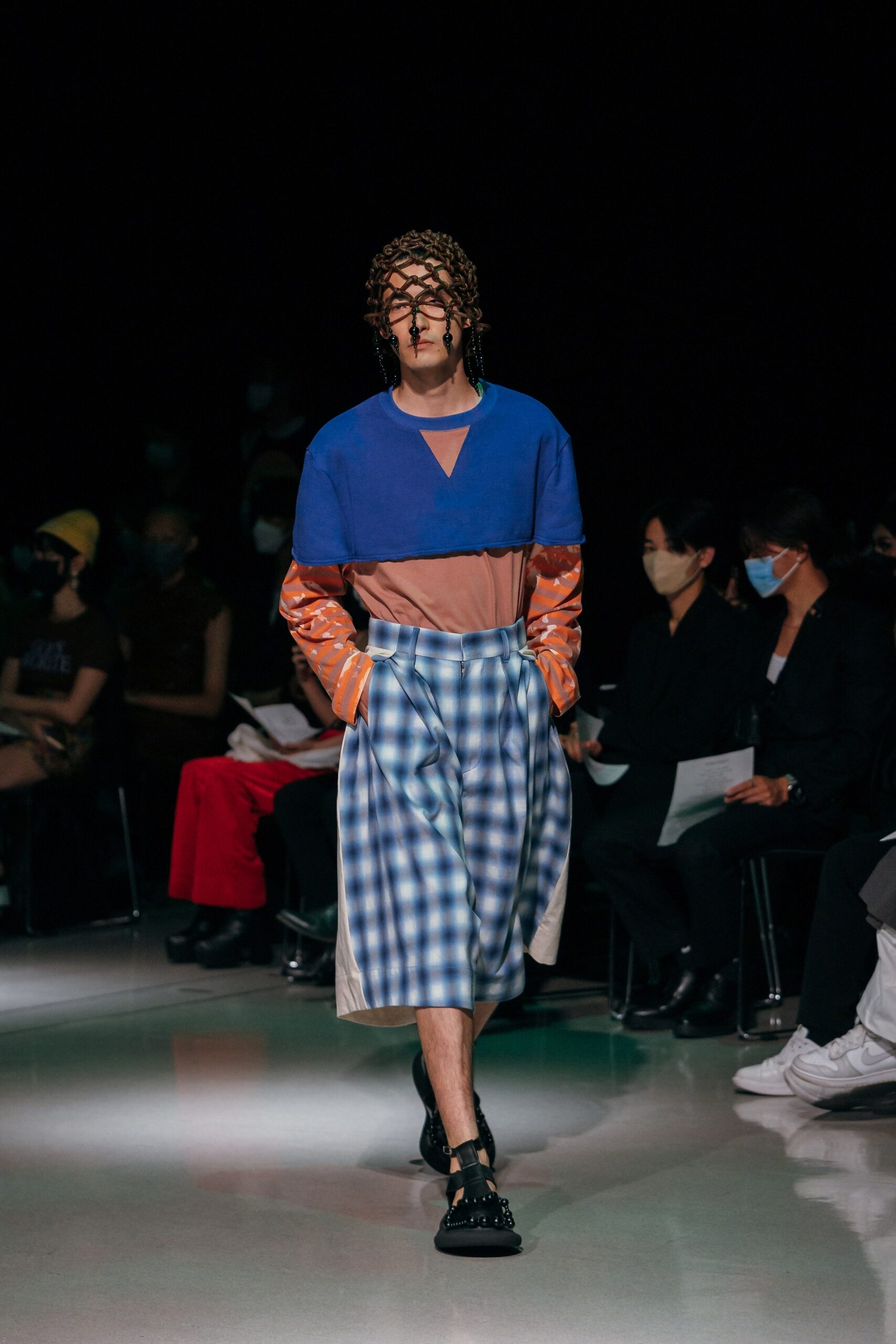 blue relaxed top with pleated skirt