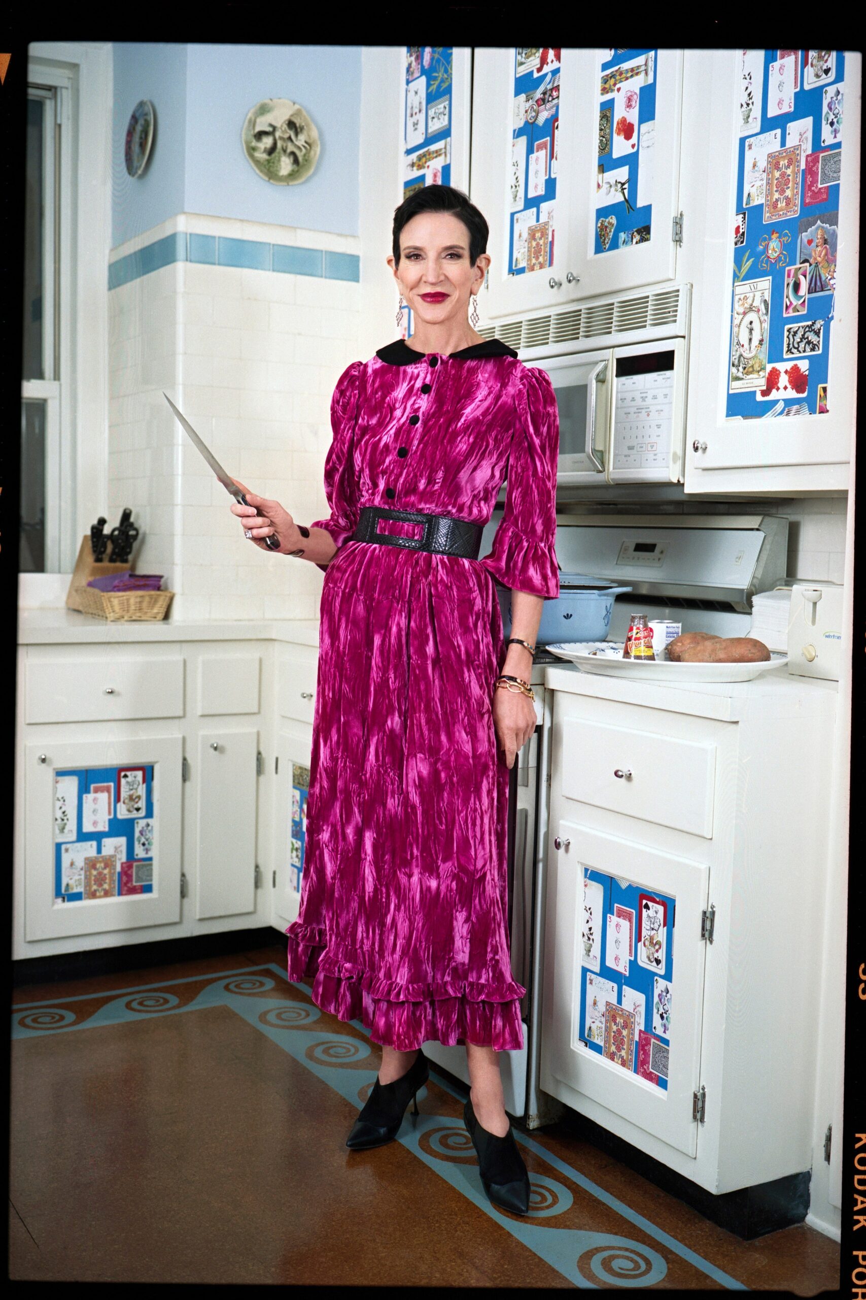 pink pleated midi dress with belt