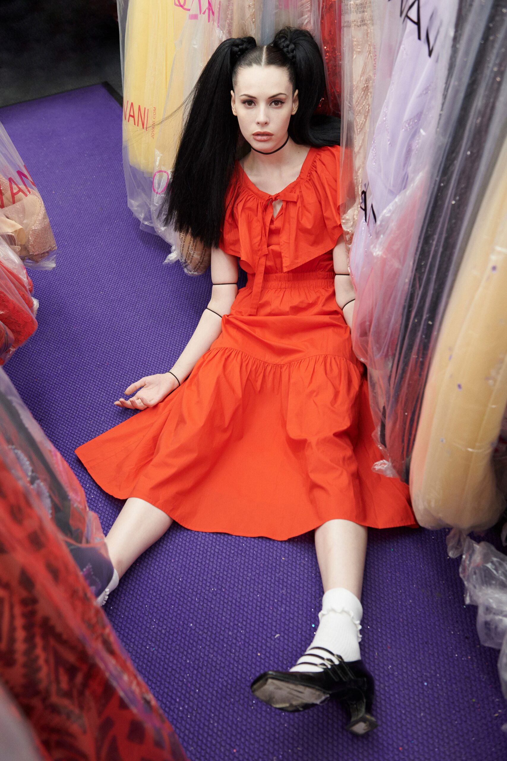relaxed red cotton midi dress