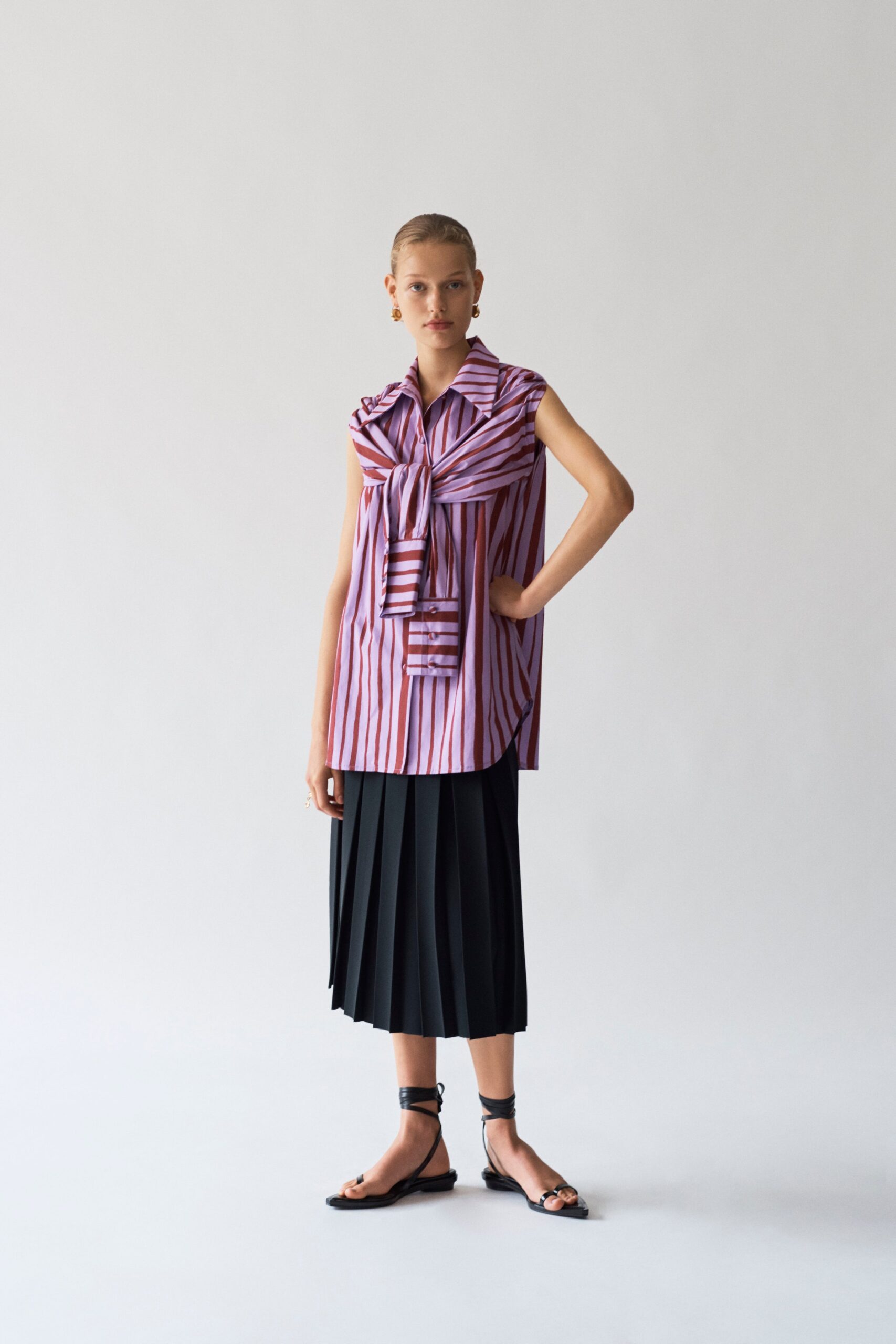 pink striped oversized sleeveless shirt