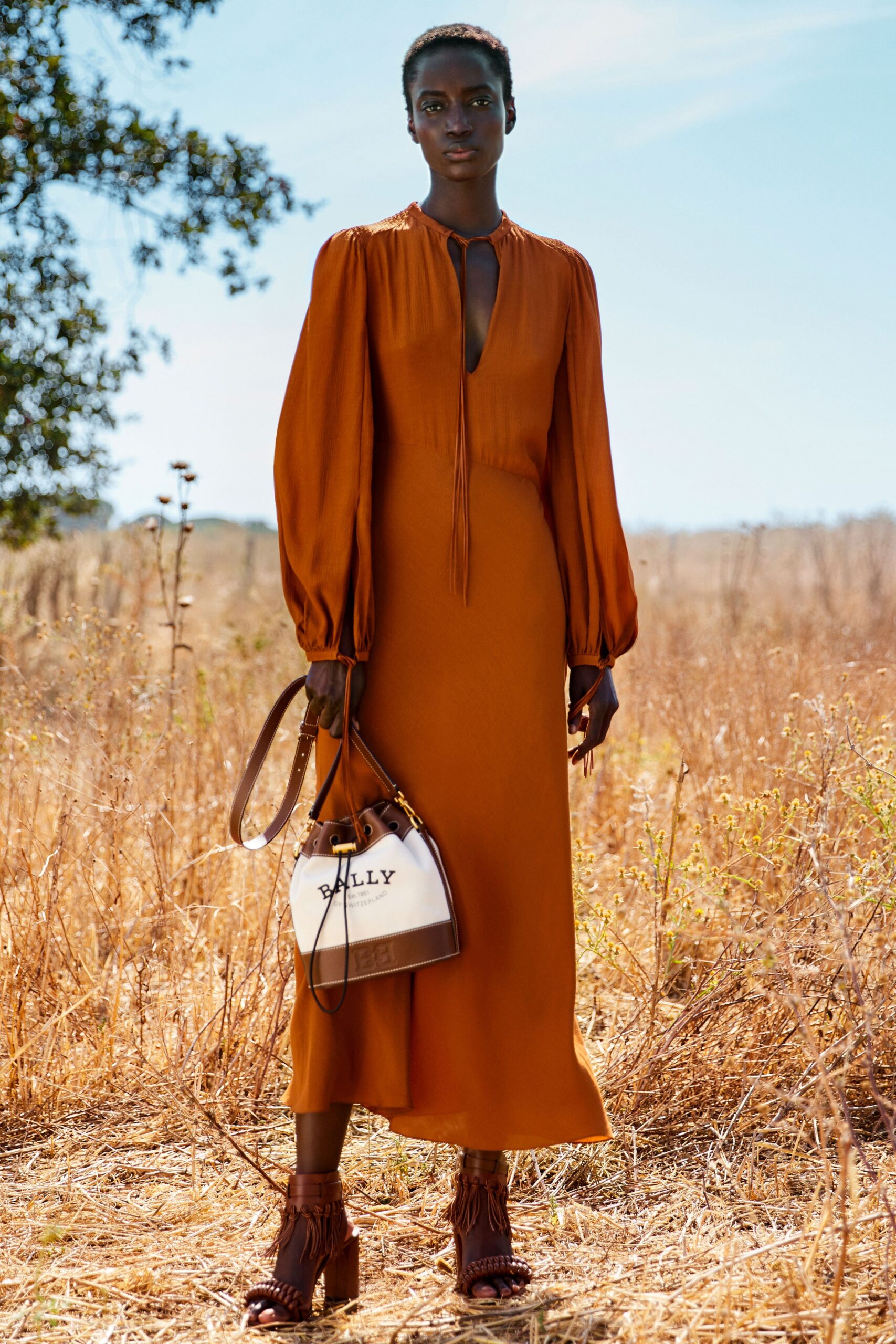 orange silk midi dress