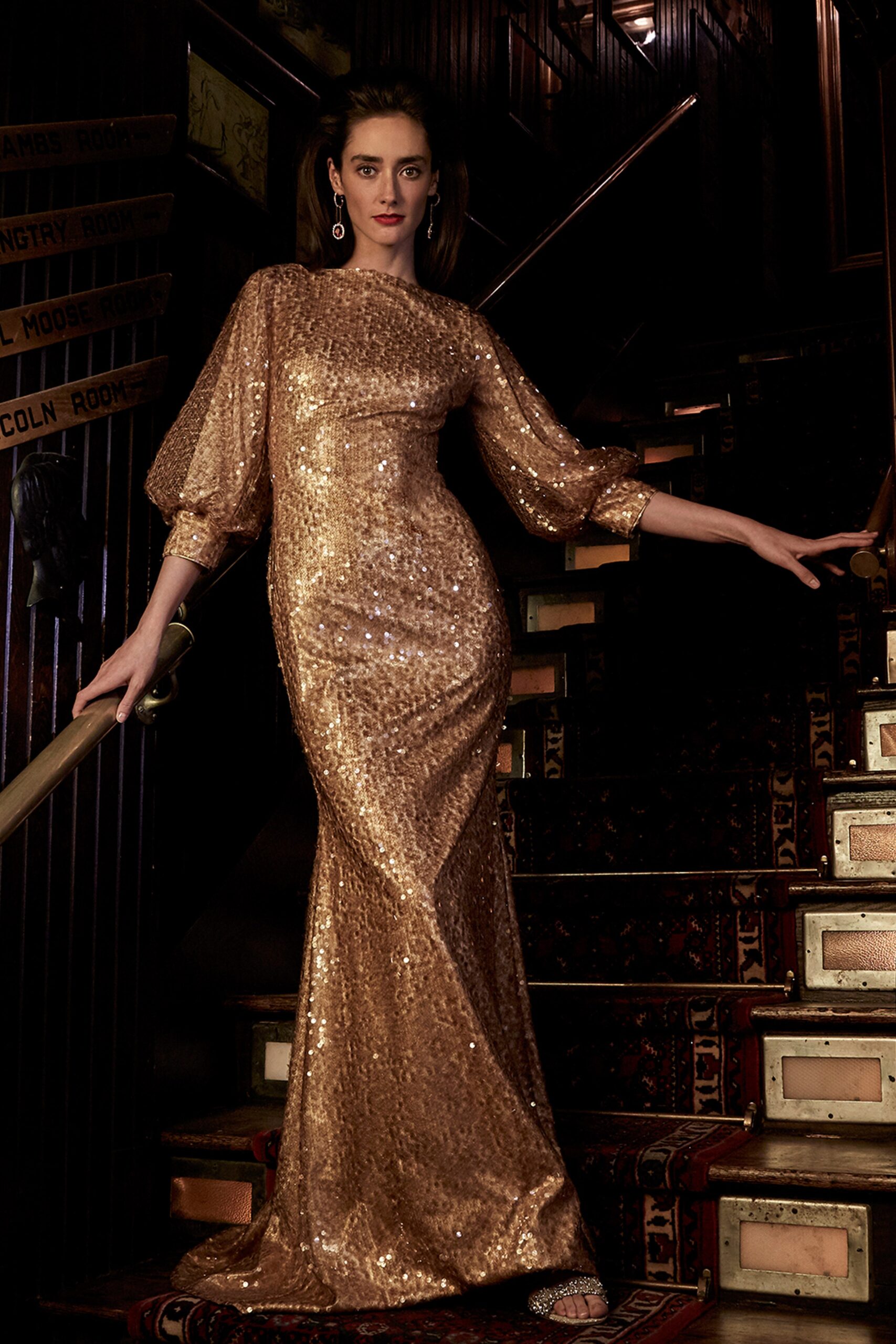 gold sequin fitted gown