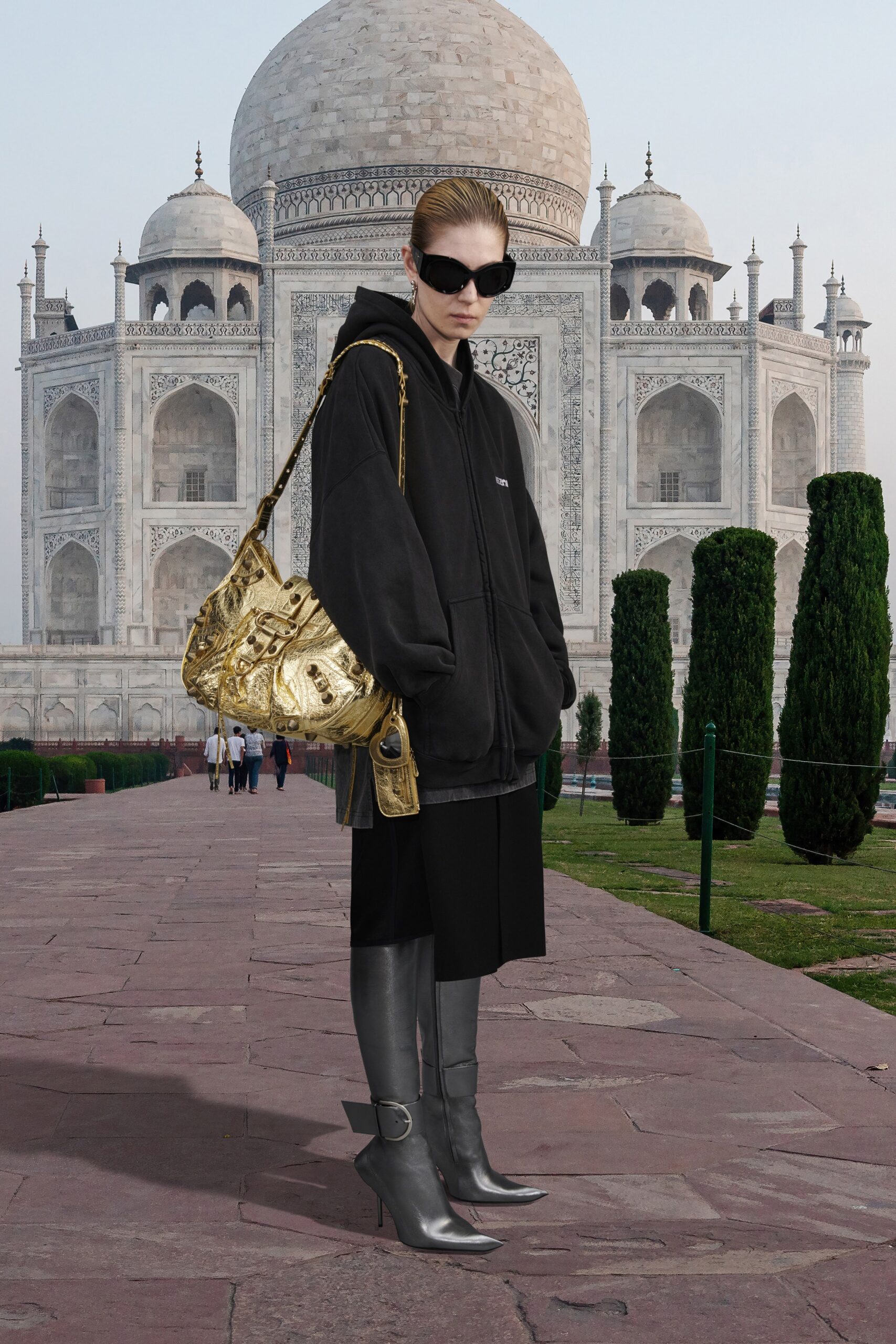 black oversized hoodie with skirt