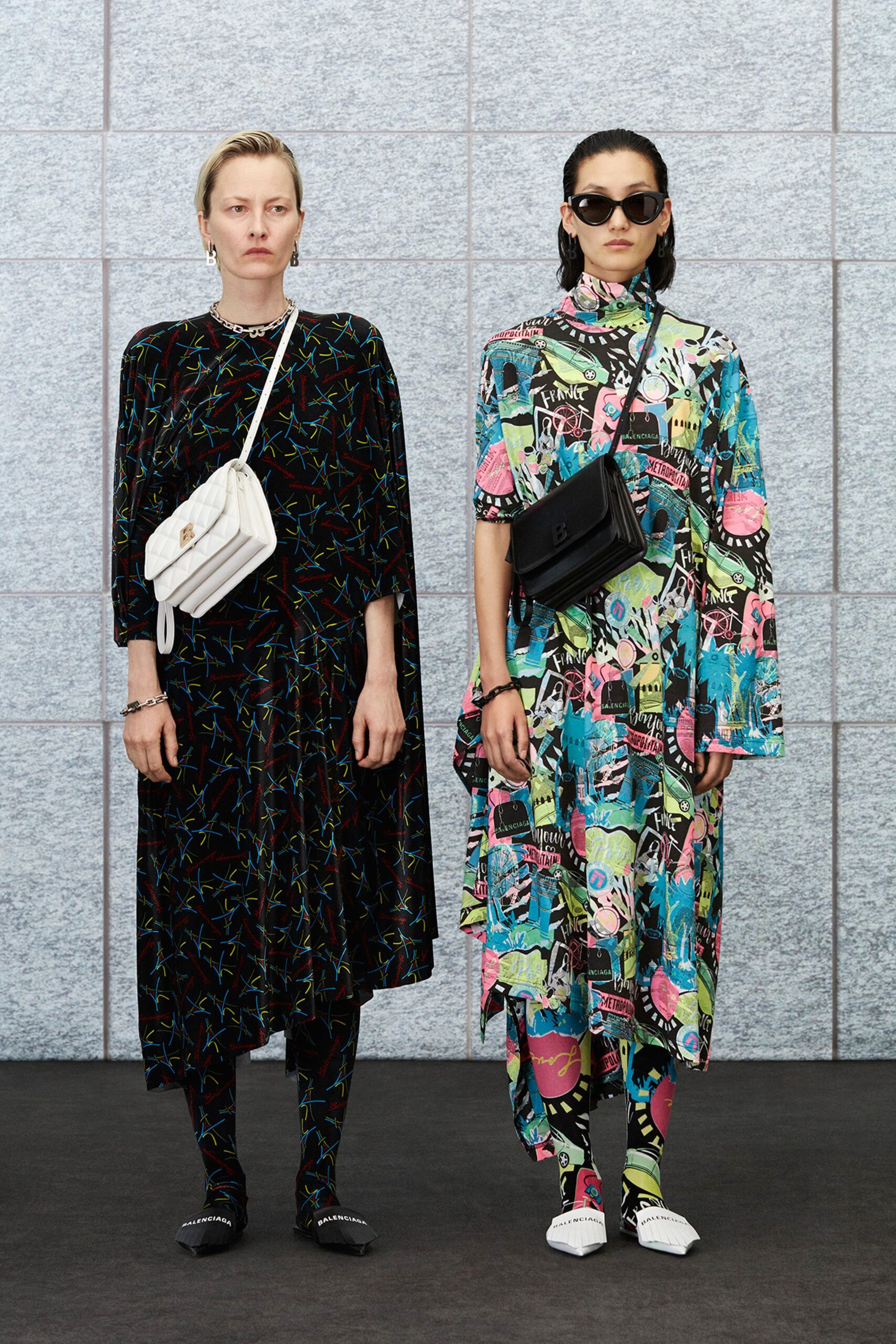 multi cotton long-sleeve high-neck fitted printed midi dress
