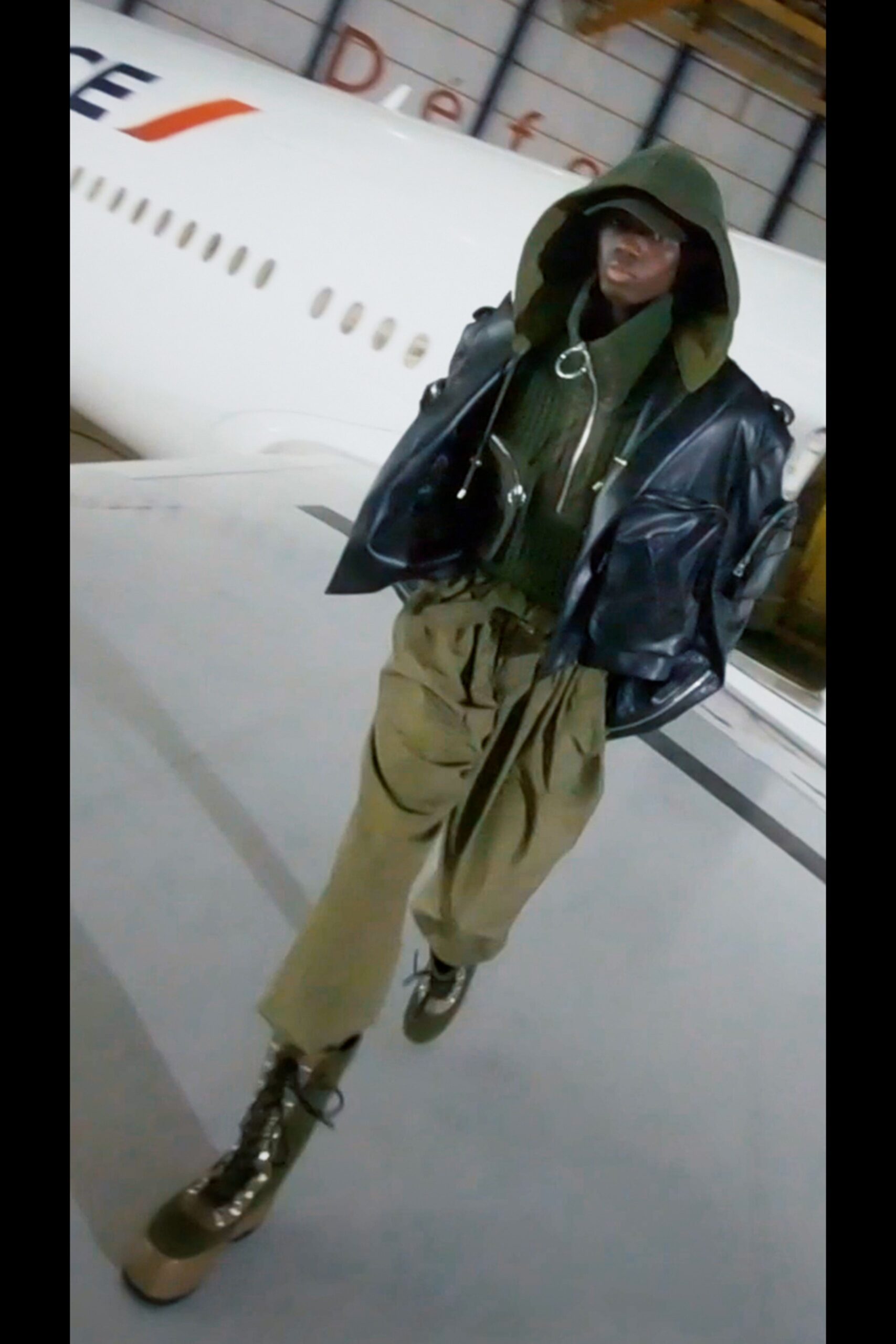 black leather jacket with hood