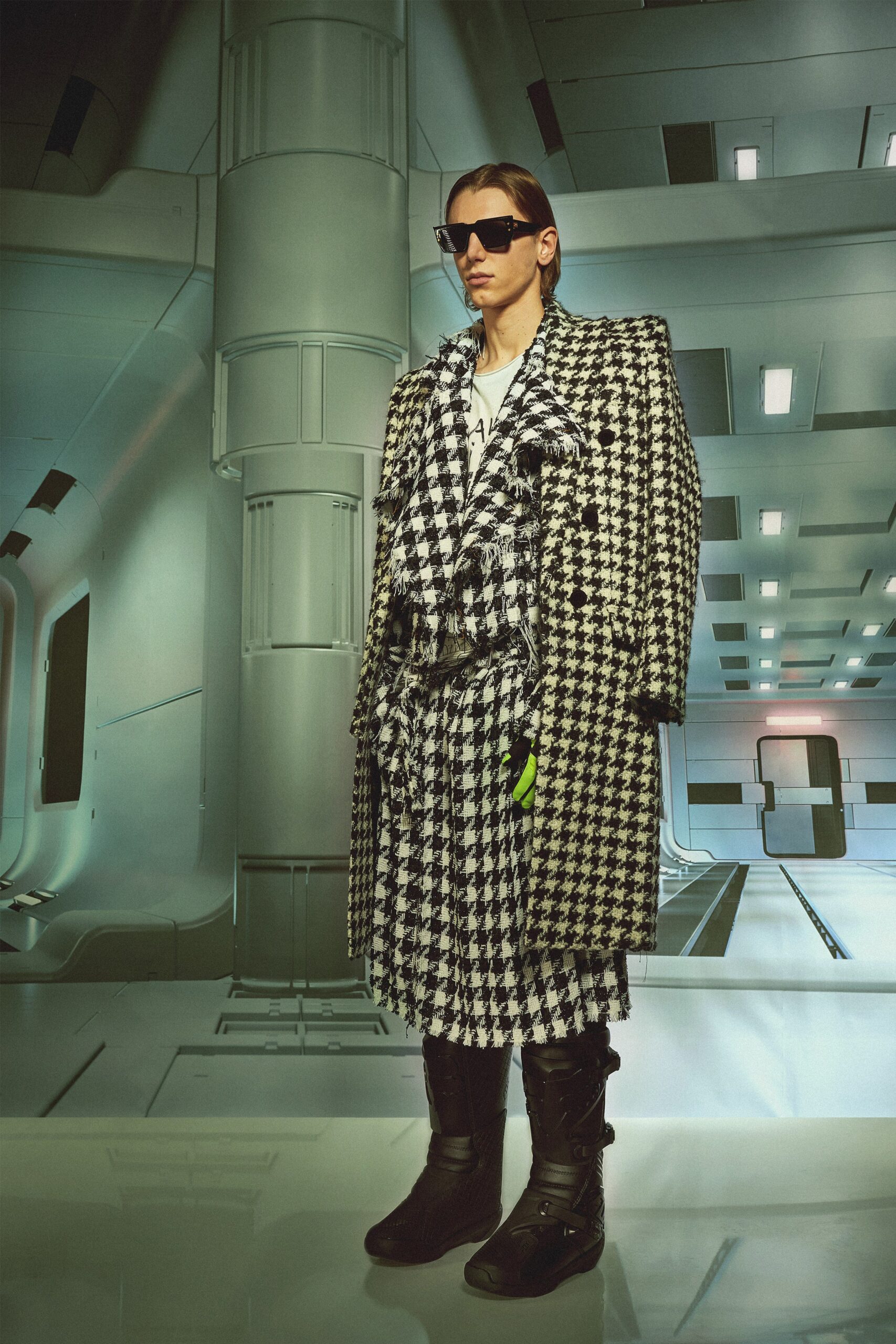 oversized black and white coat
