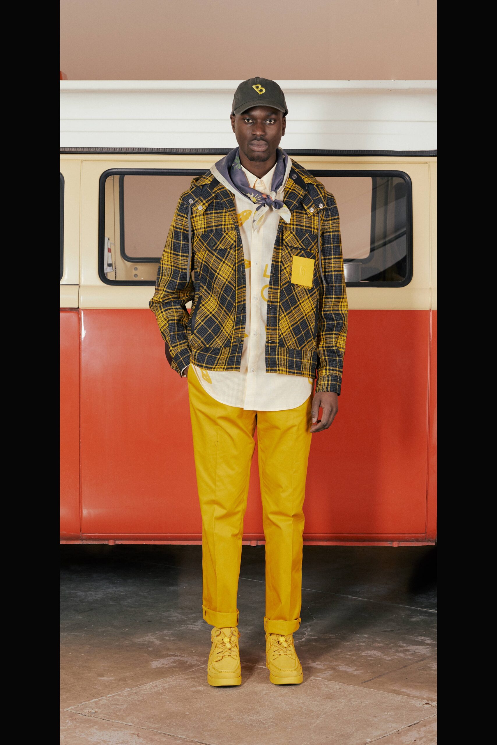yellow and black checked jacket
