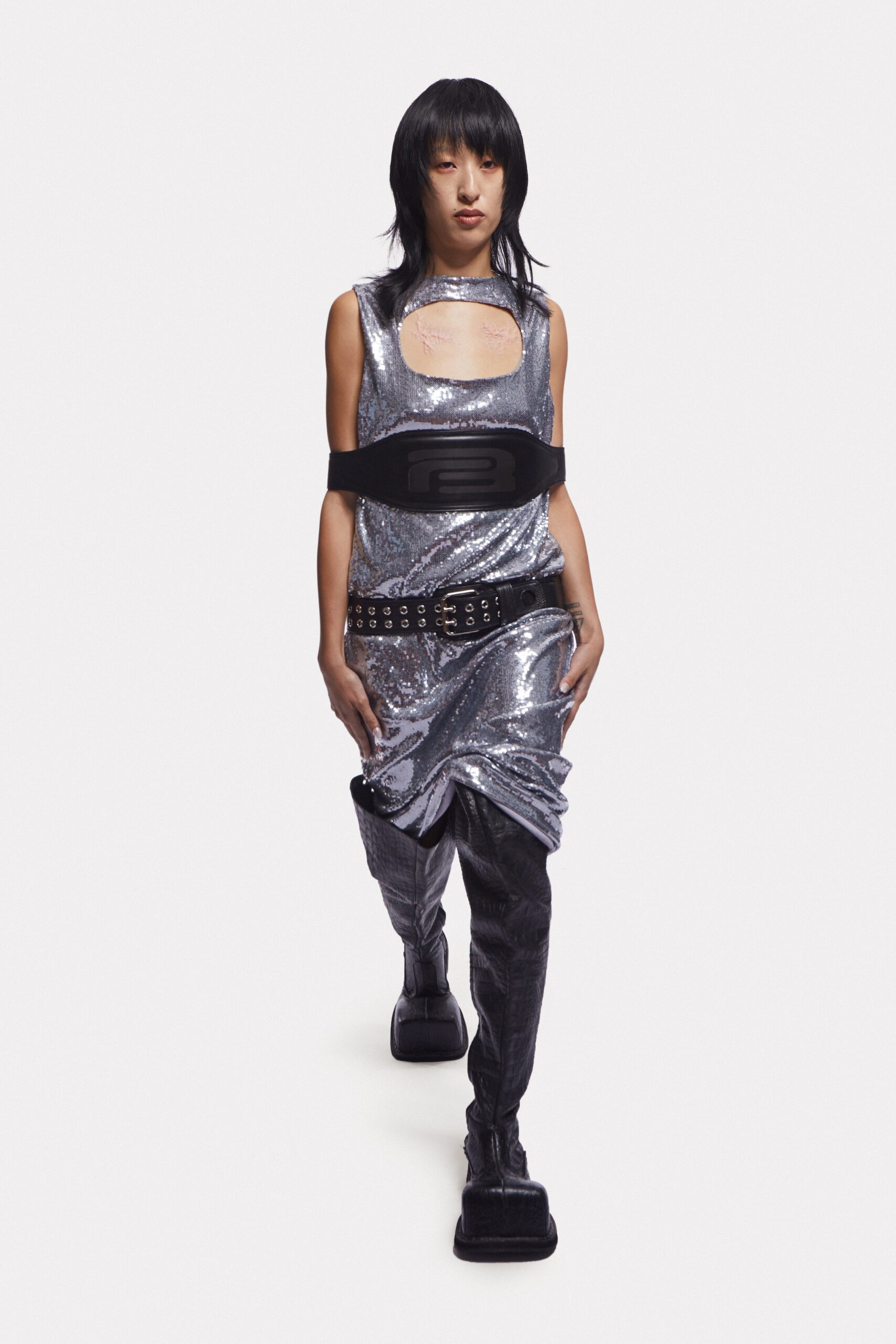 silver metallic fitted dress