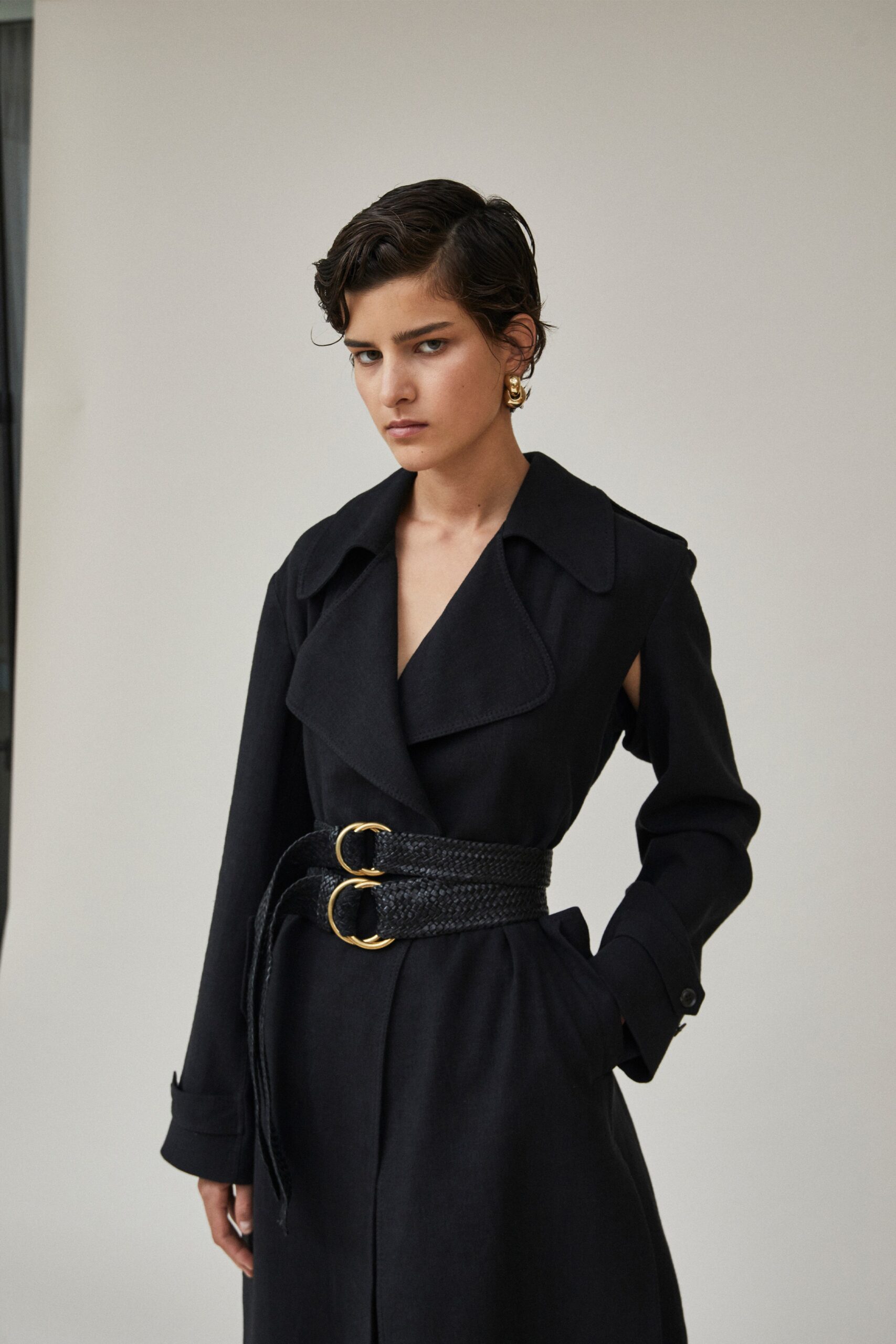 fitted black wool coat