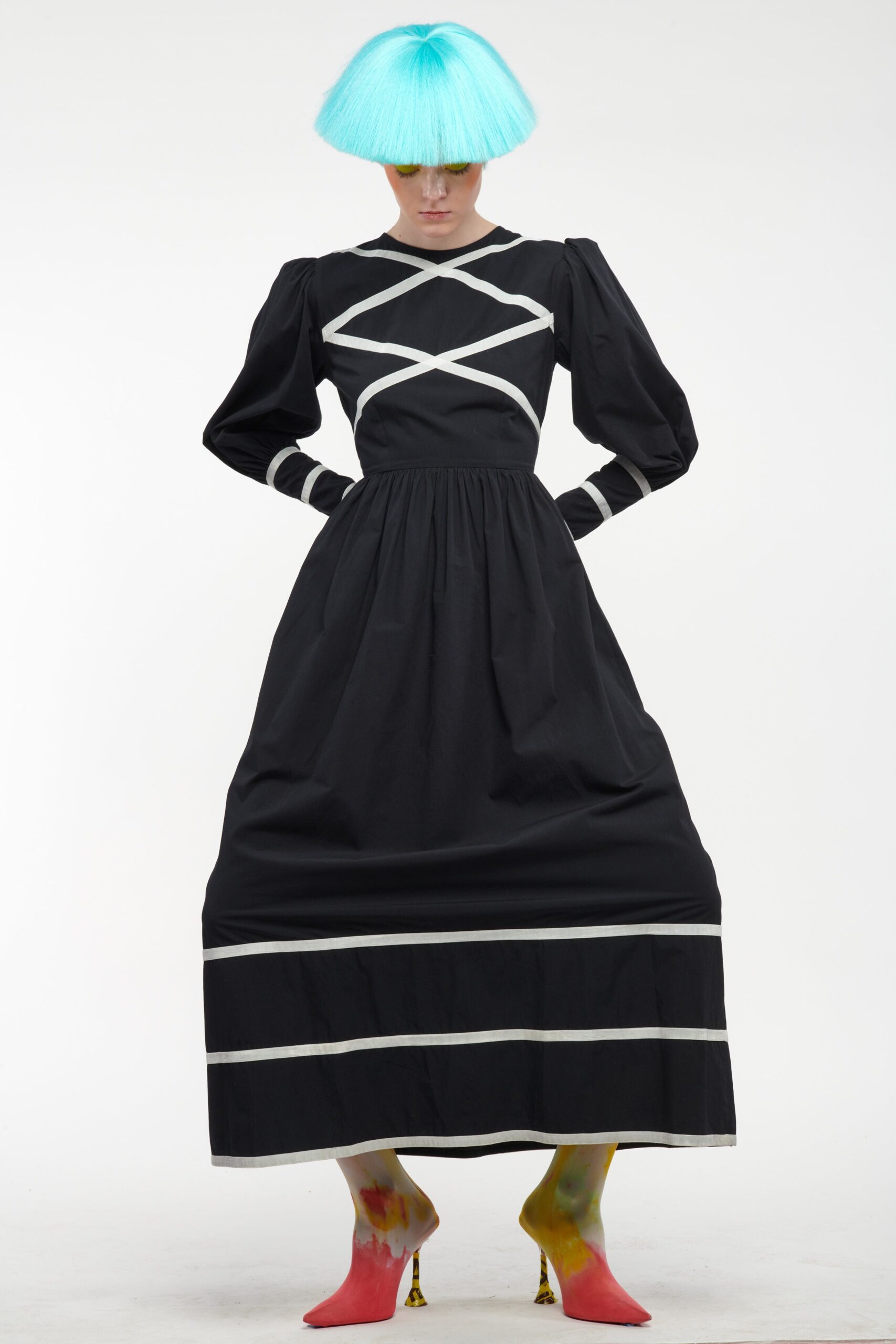 black fitted long-sleeve dress