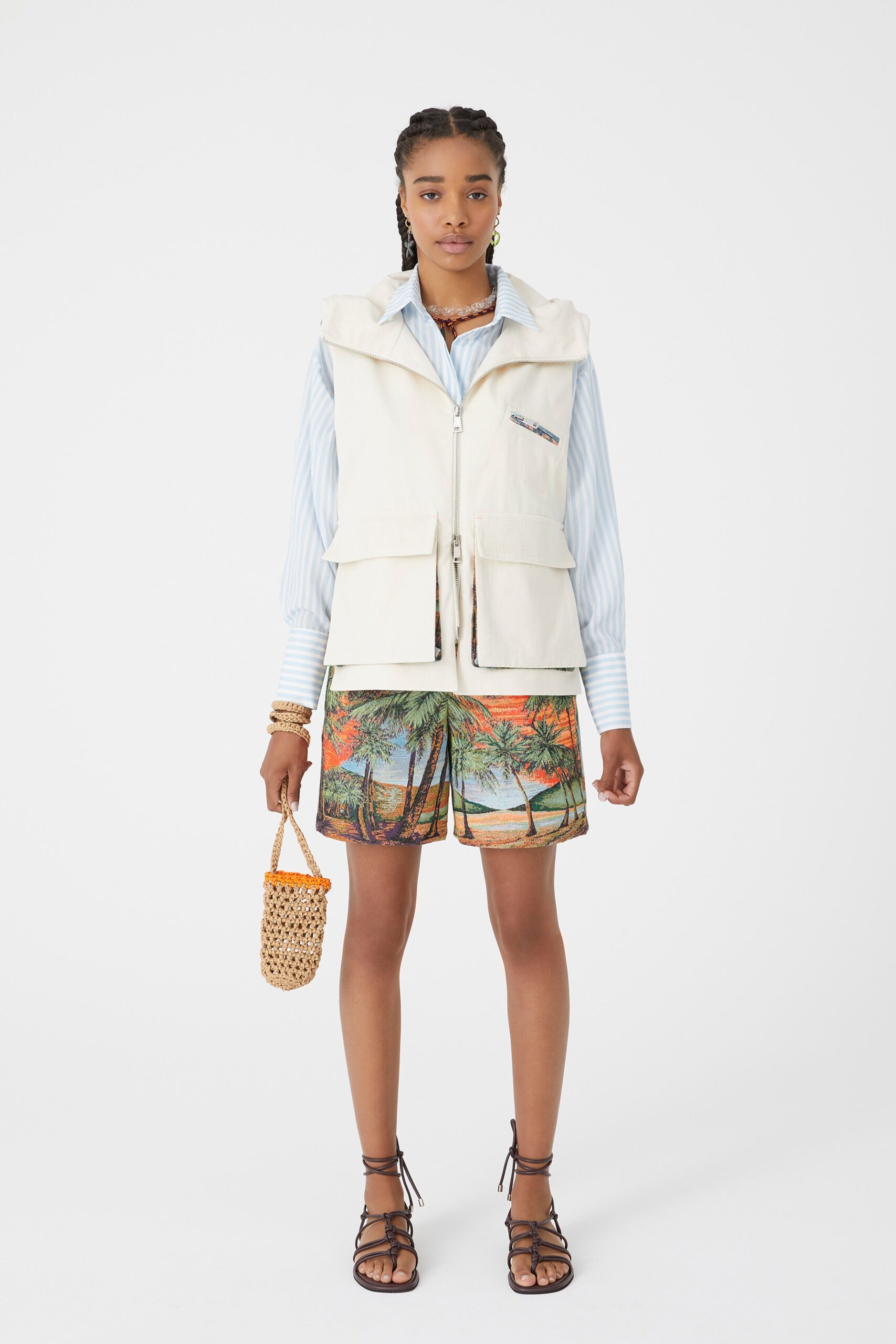 ivory hooded zip-front vest