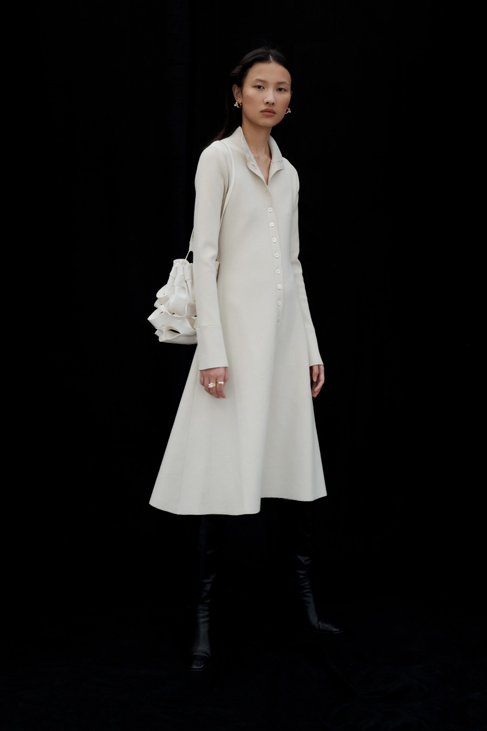 ivory collared button-front maxi dress