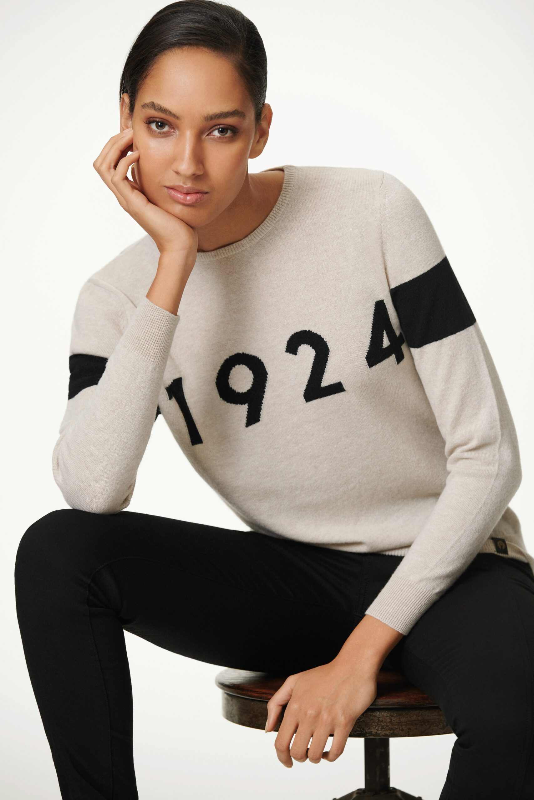 ivory black graphic knit sweater