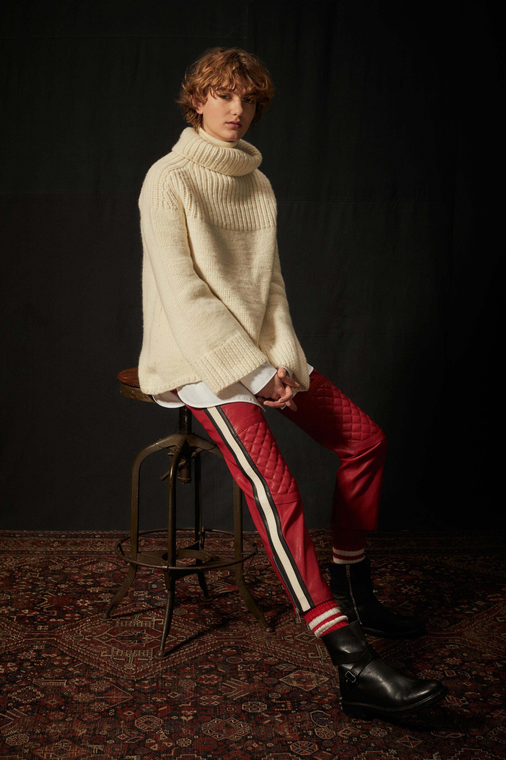 red knit striped crew socks