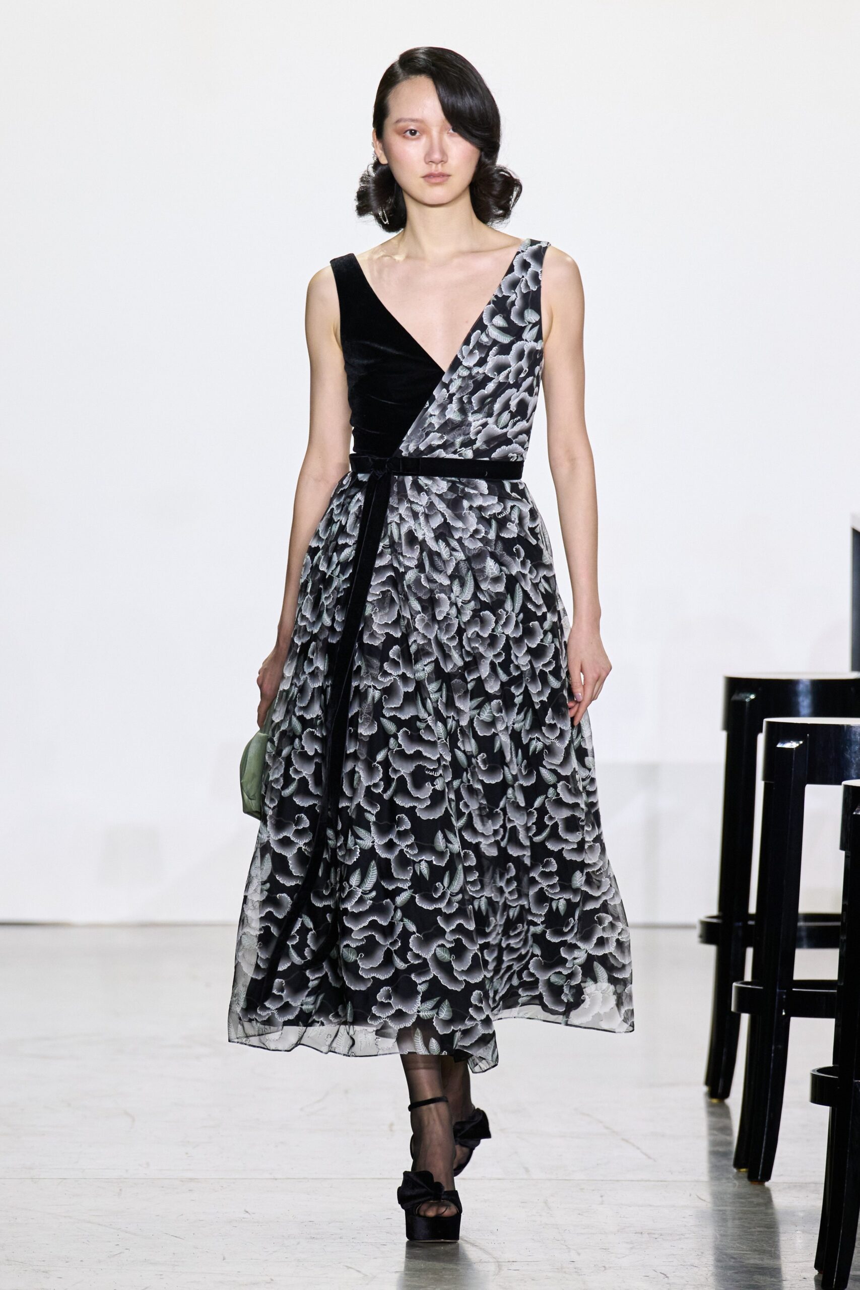 black and white printed midi dress