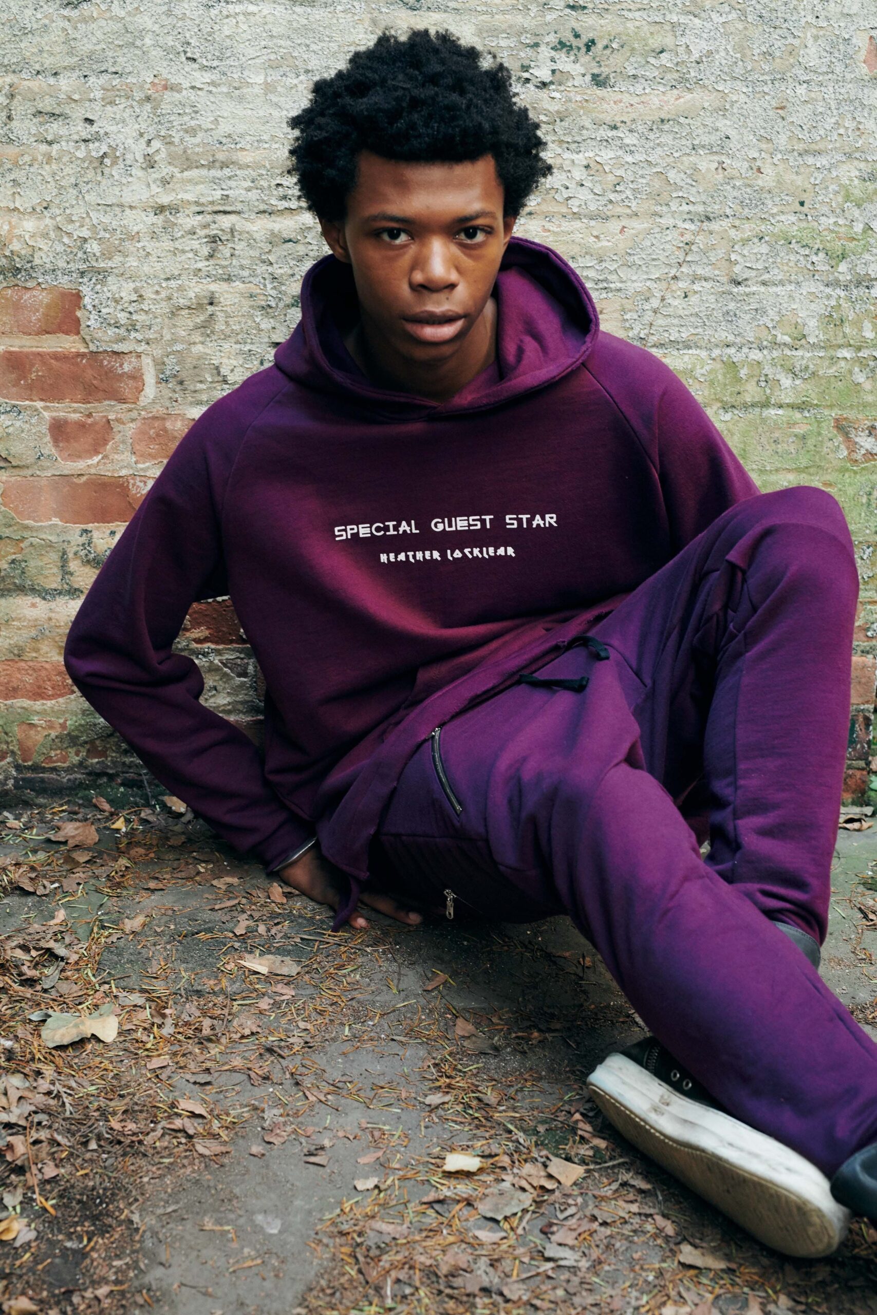 purple relaxed hoodie and pants