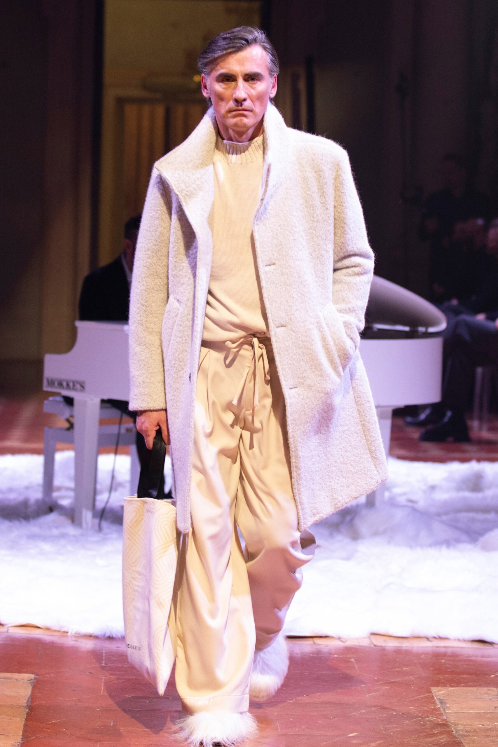white fur shoes