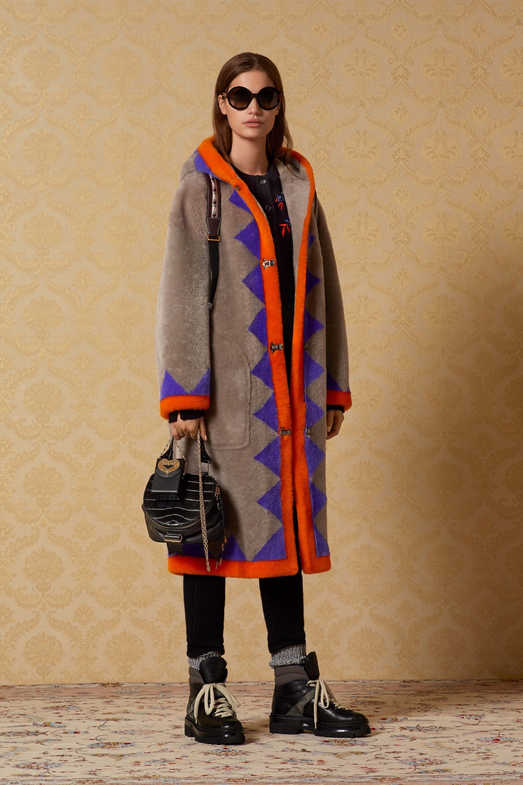 gray color-blocked wool coat