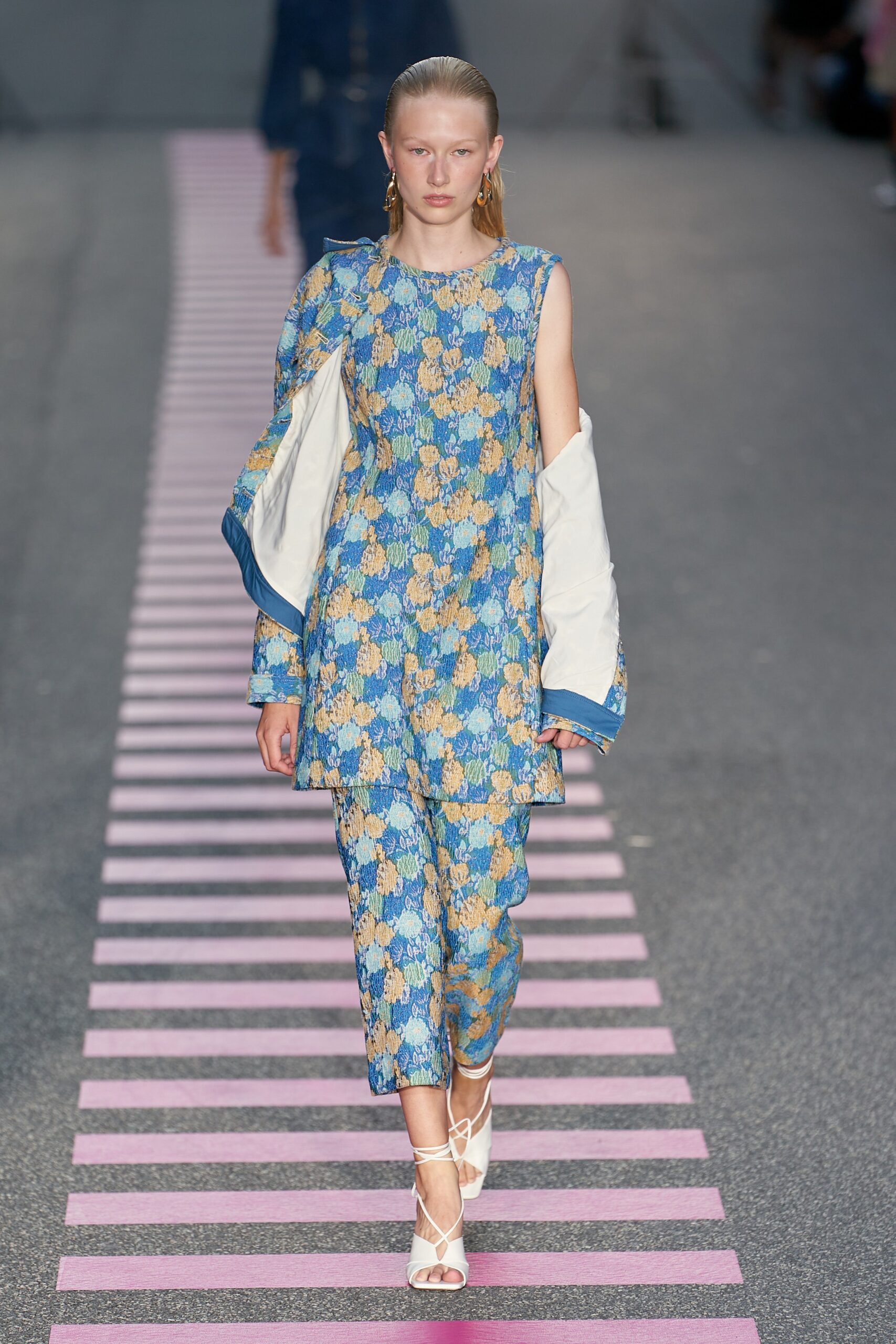 floral blue jumpsuit with jacket