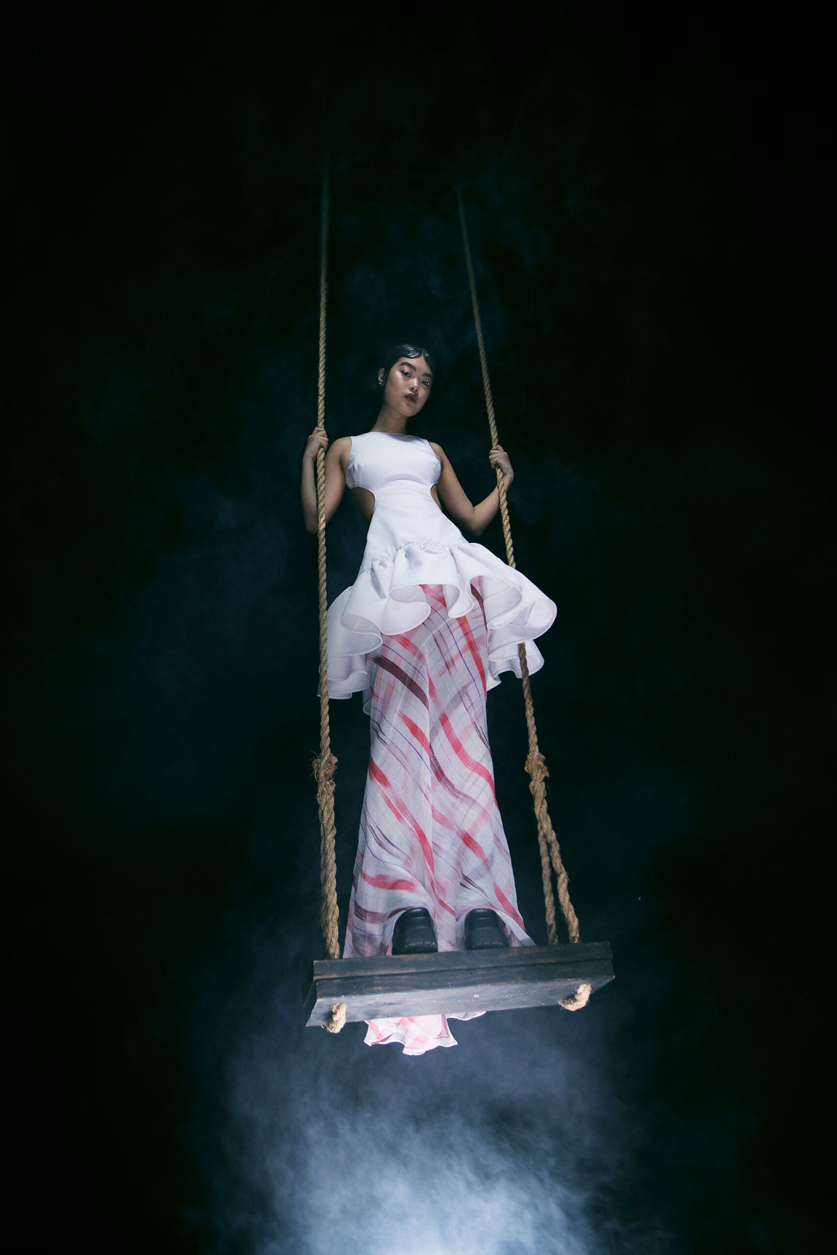 white and pink layered maxi dress