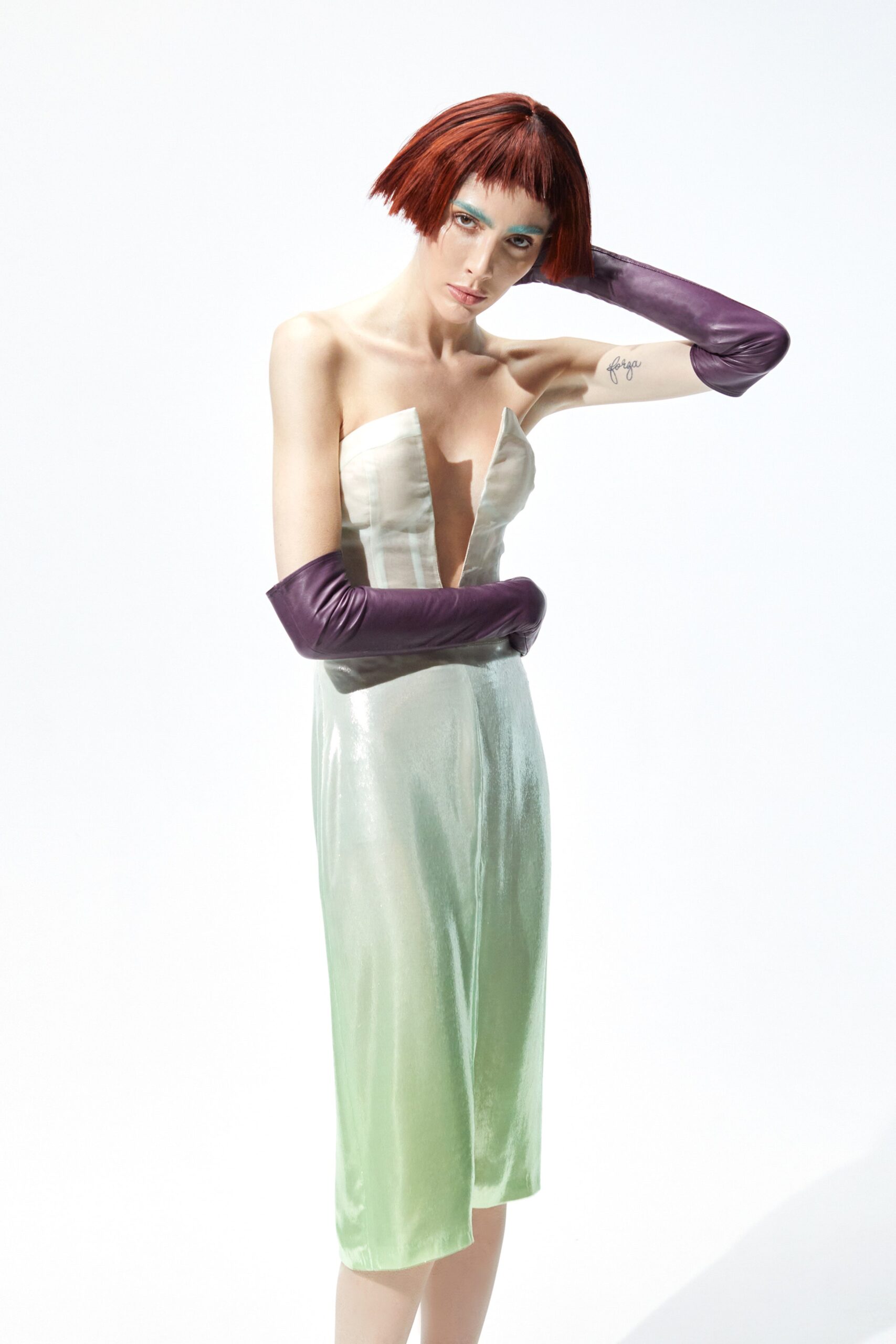 fitted green and white midi dress