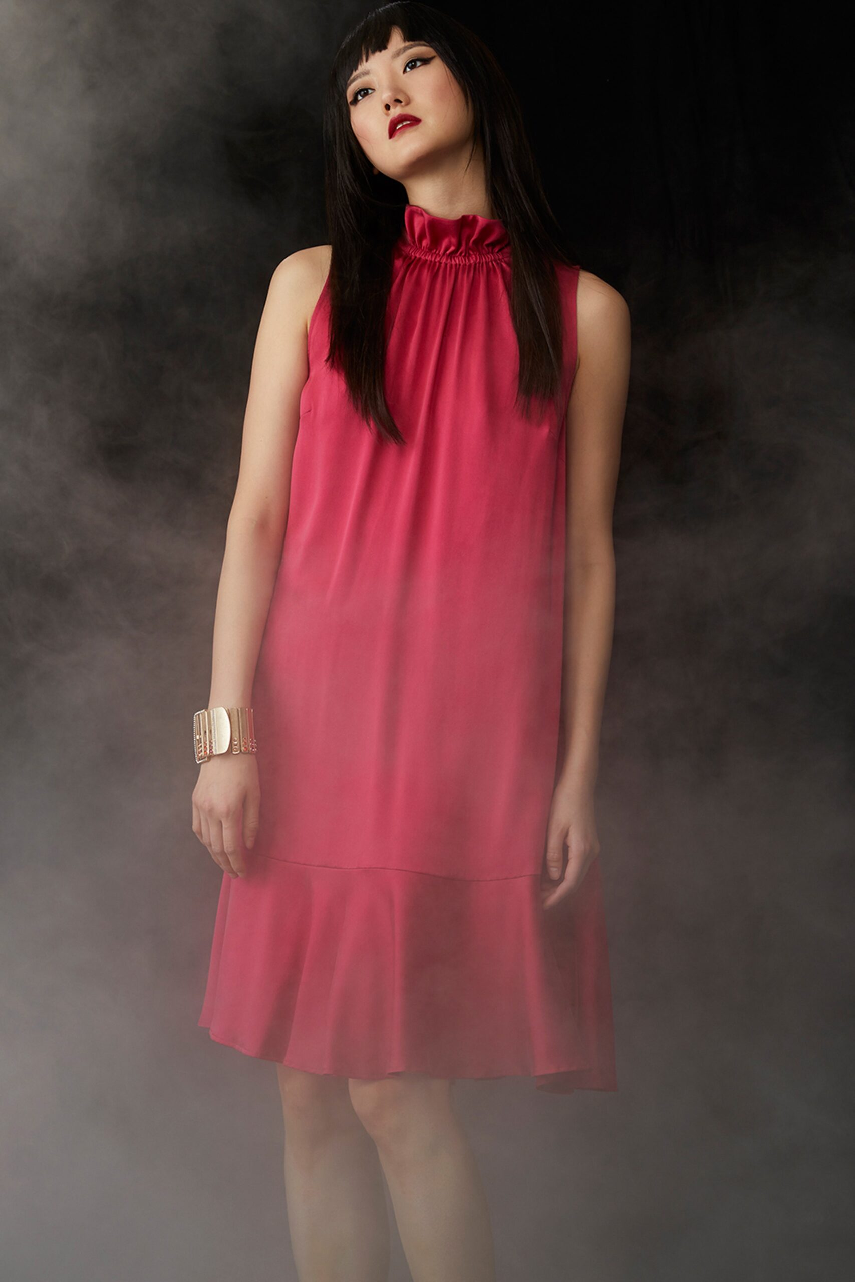 pink silk sleeveless dress