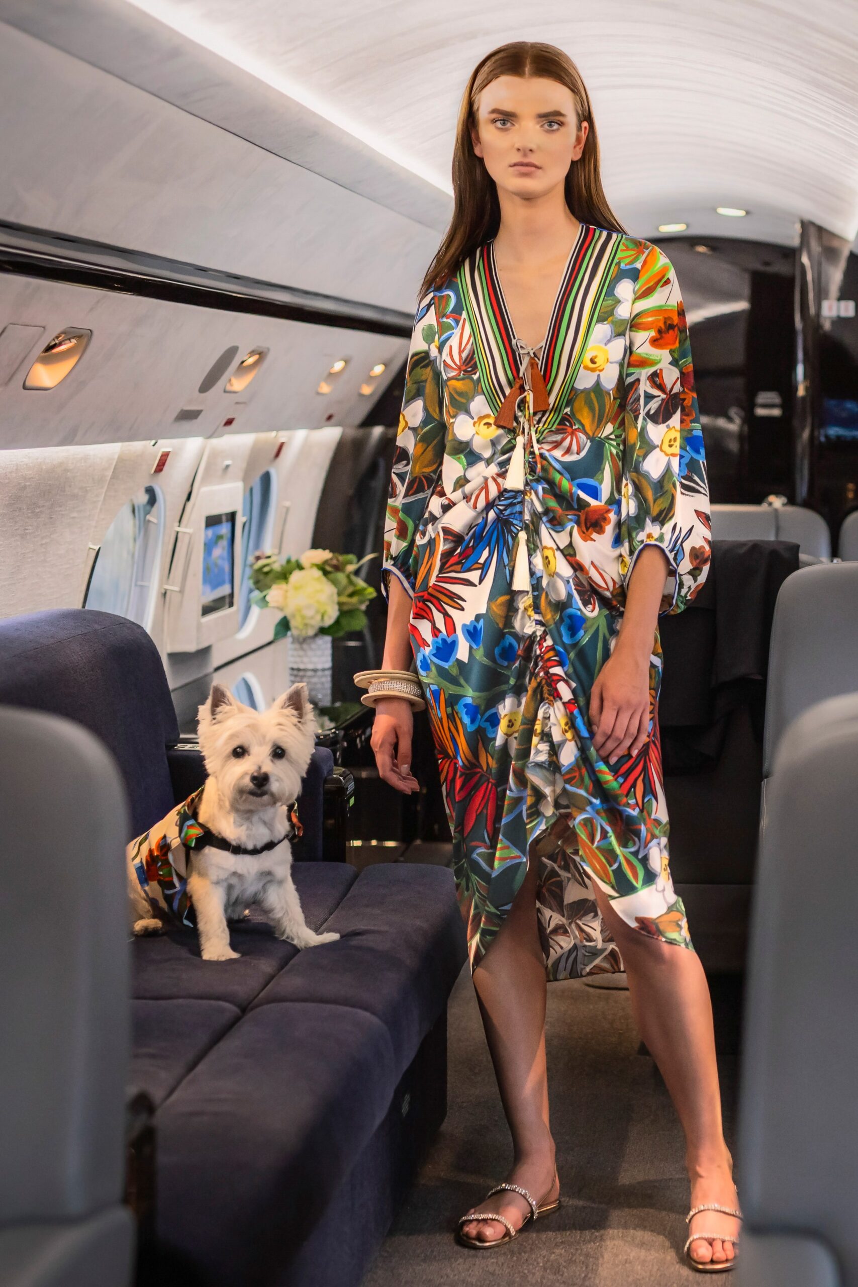 multi-colored floral midi dress