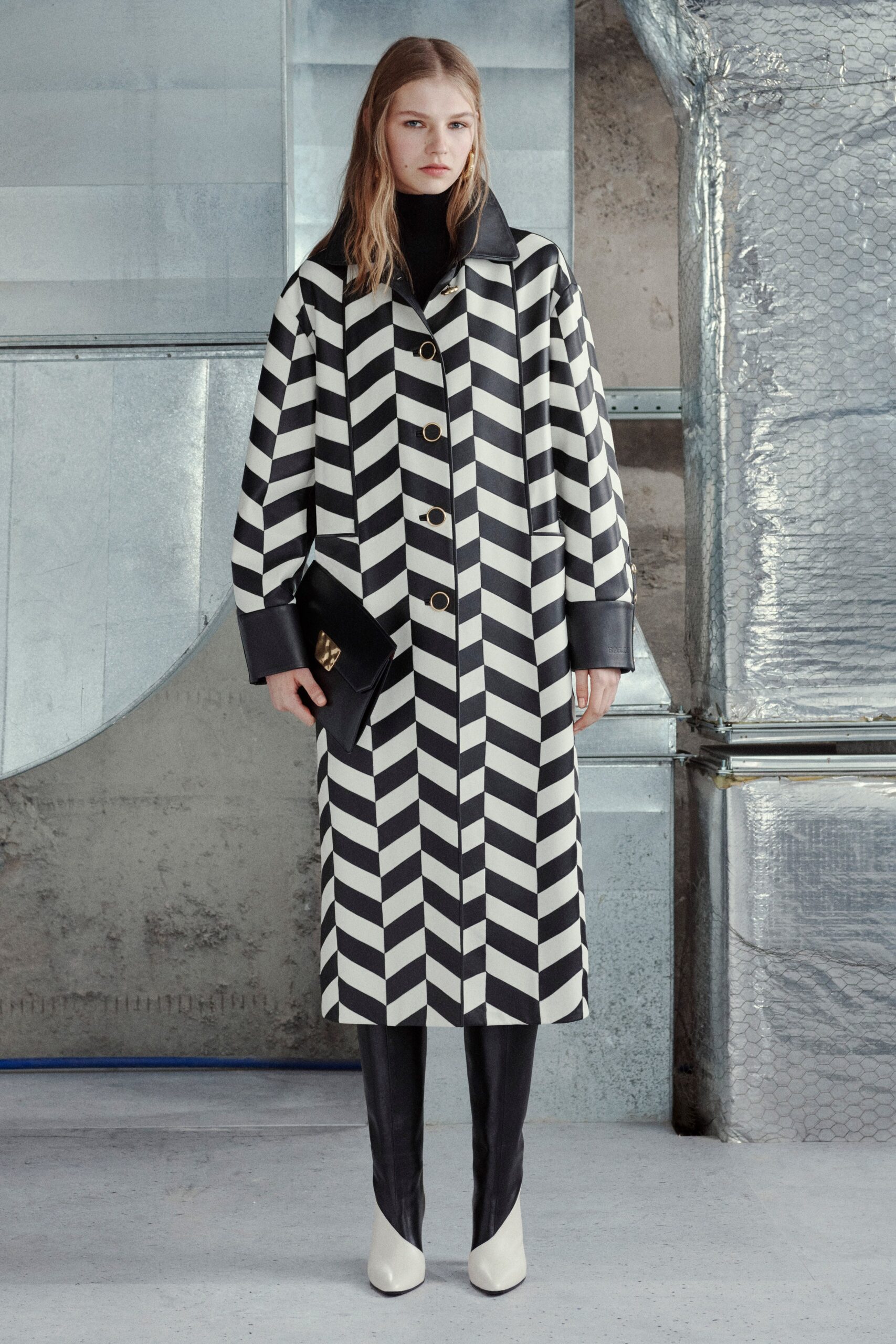 black and white zigzag coat