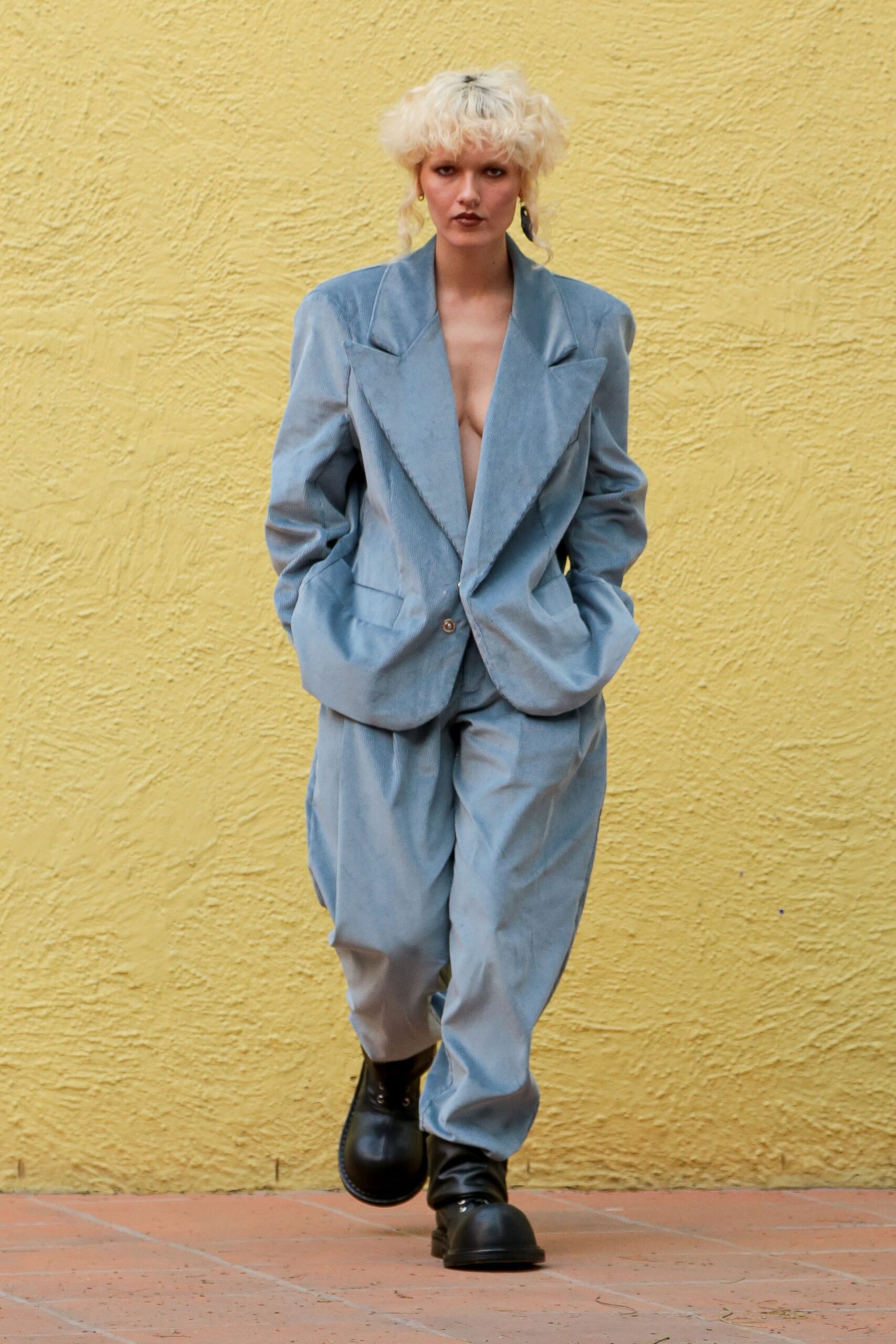 blue velvet blazer and pants