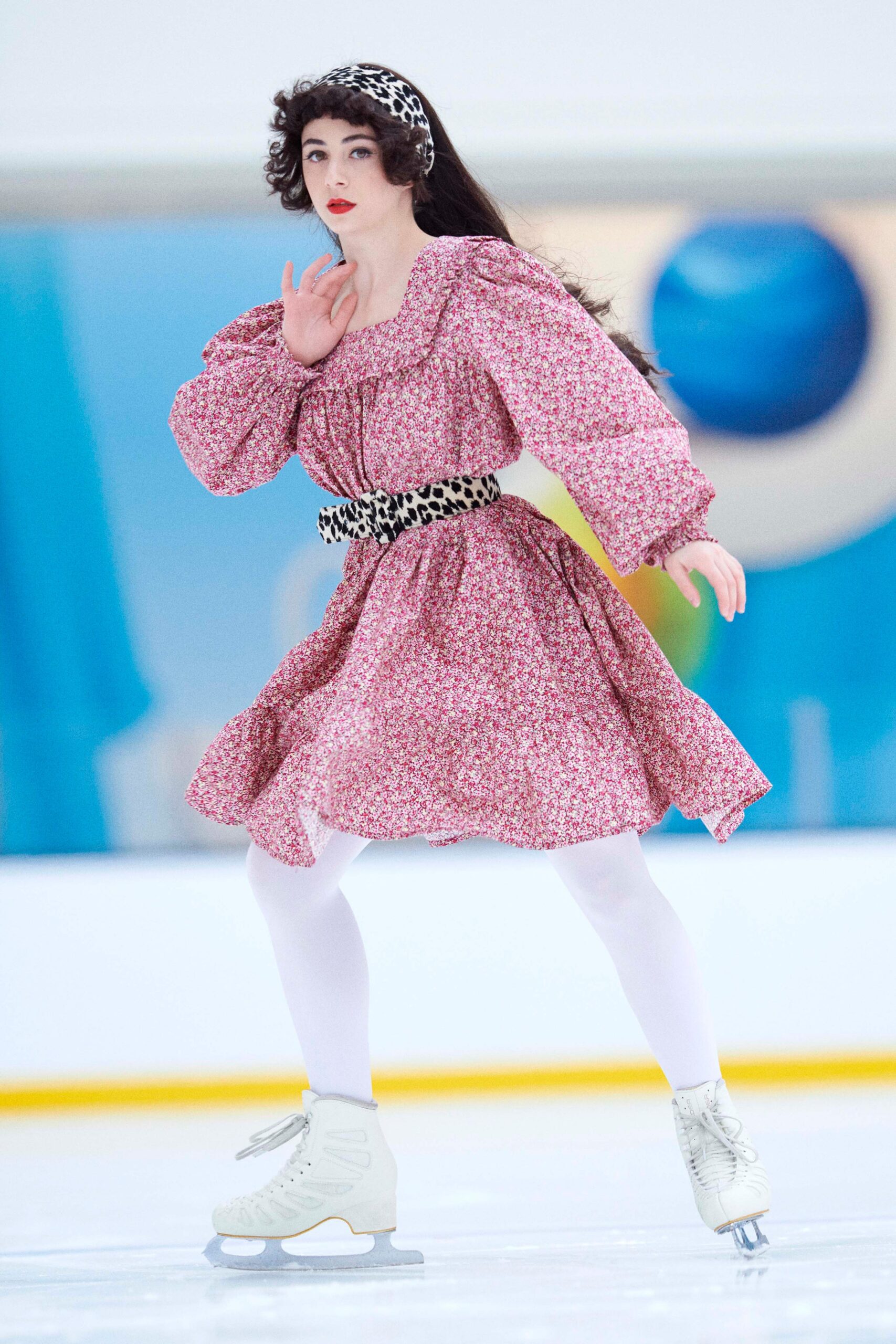 pink floral mini dress with belt