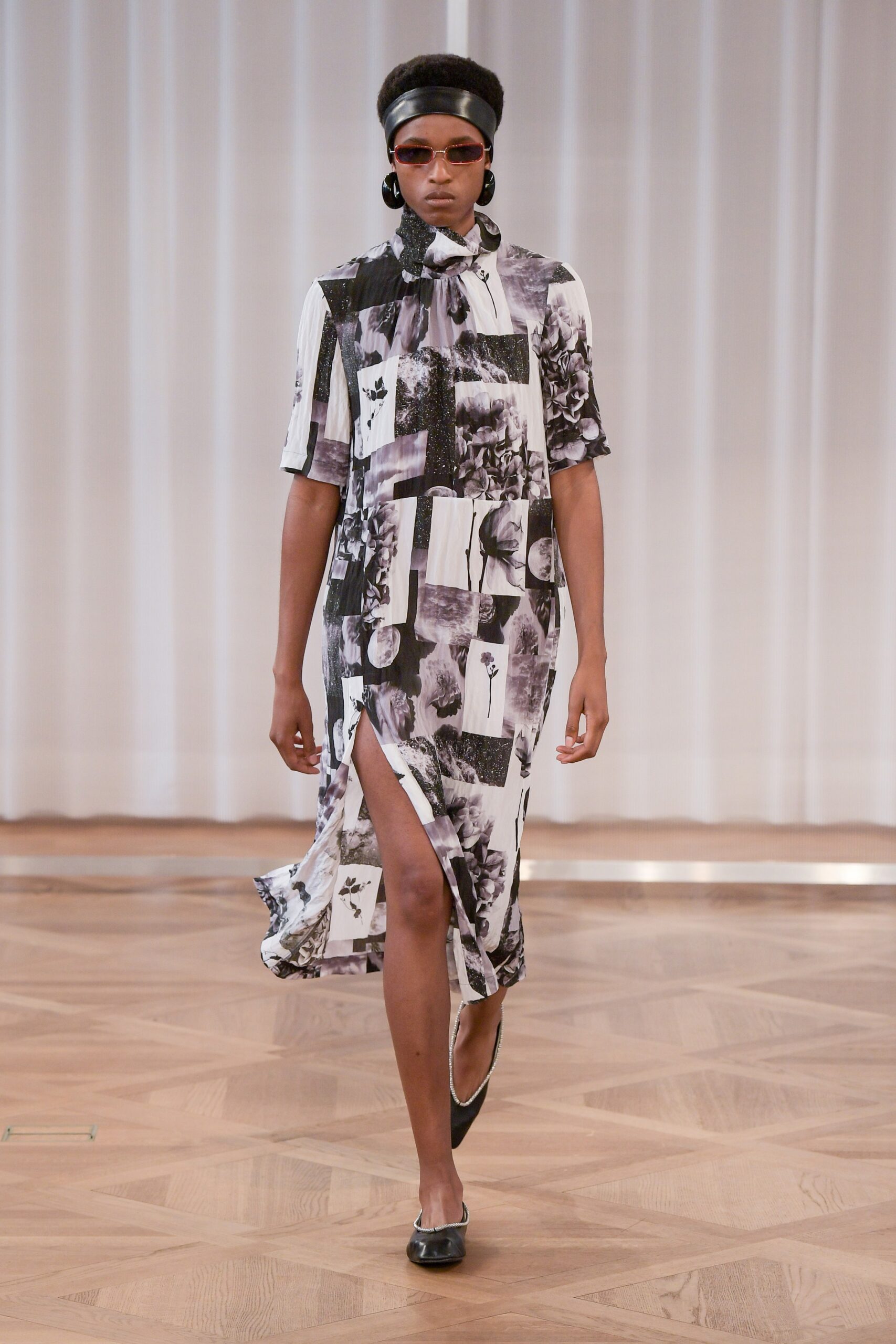 black and white printed midi dress