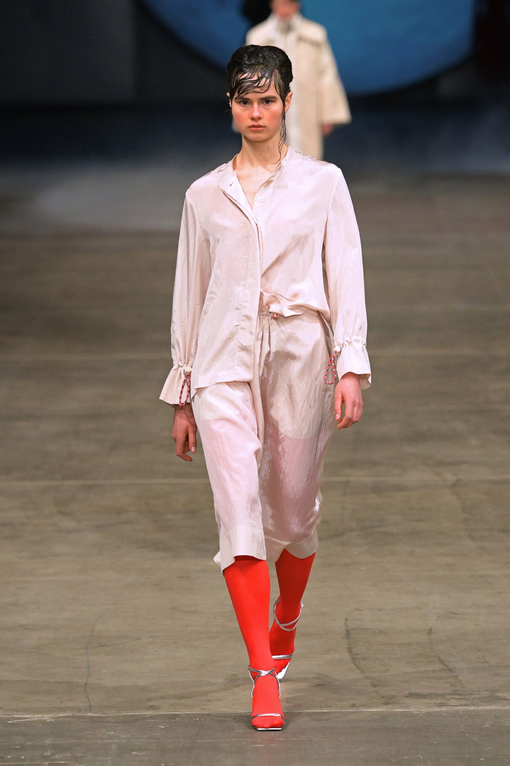 pink silk shirt and pants