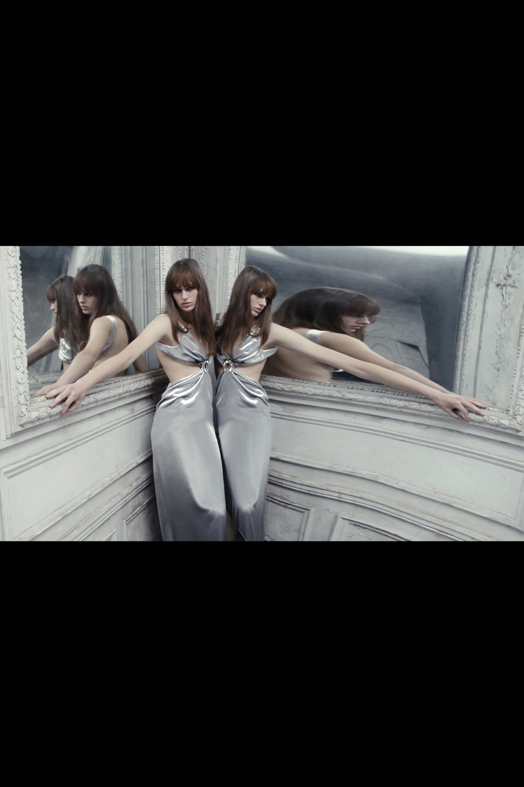 fitted silver silk dress