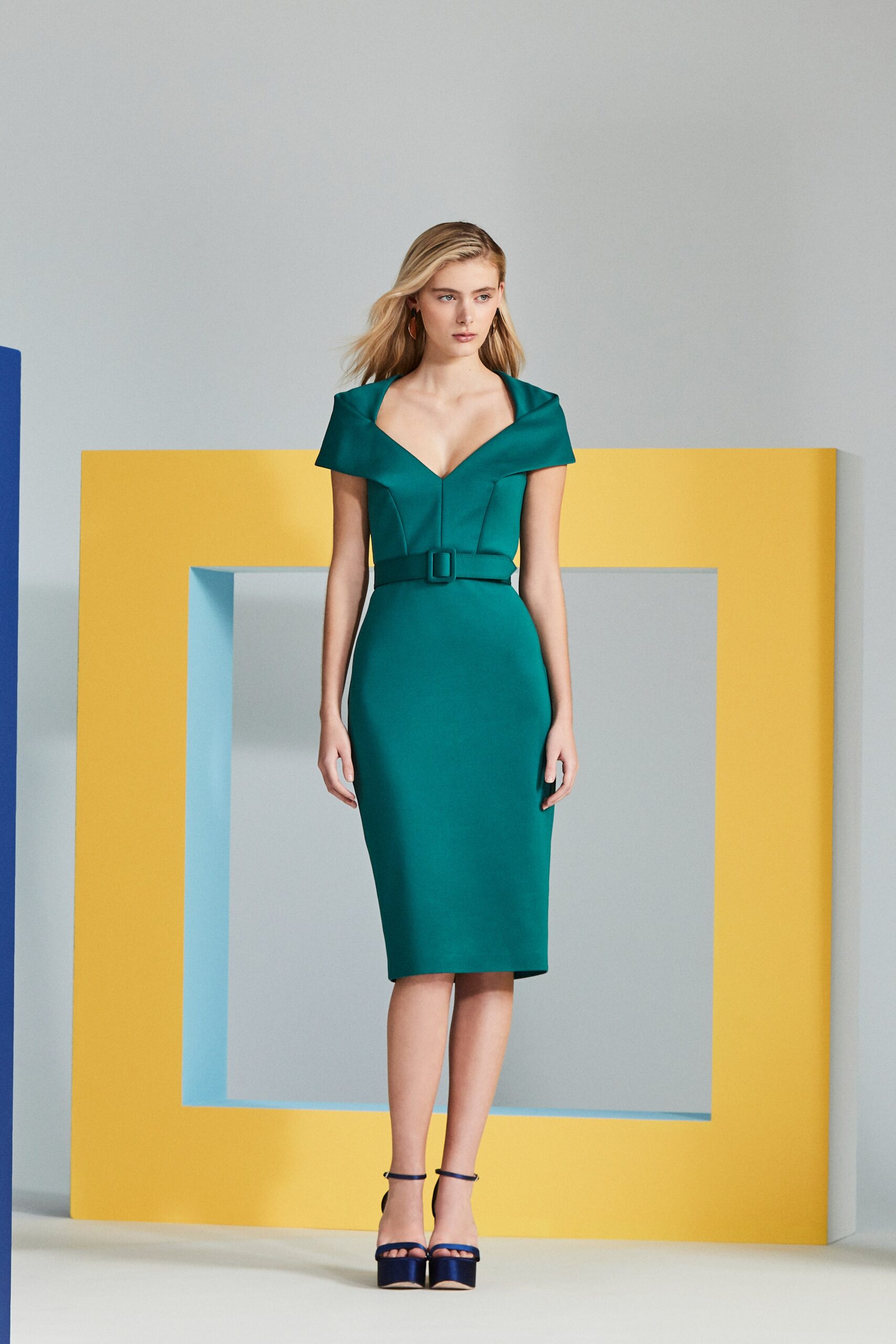 fitted green midi dress