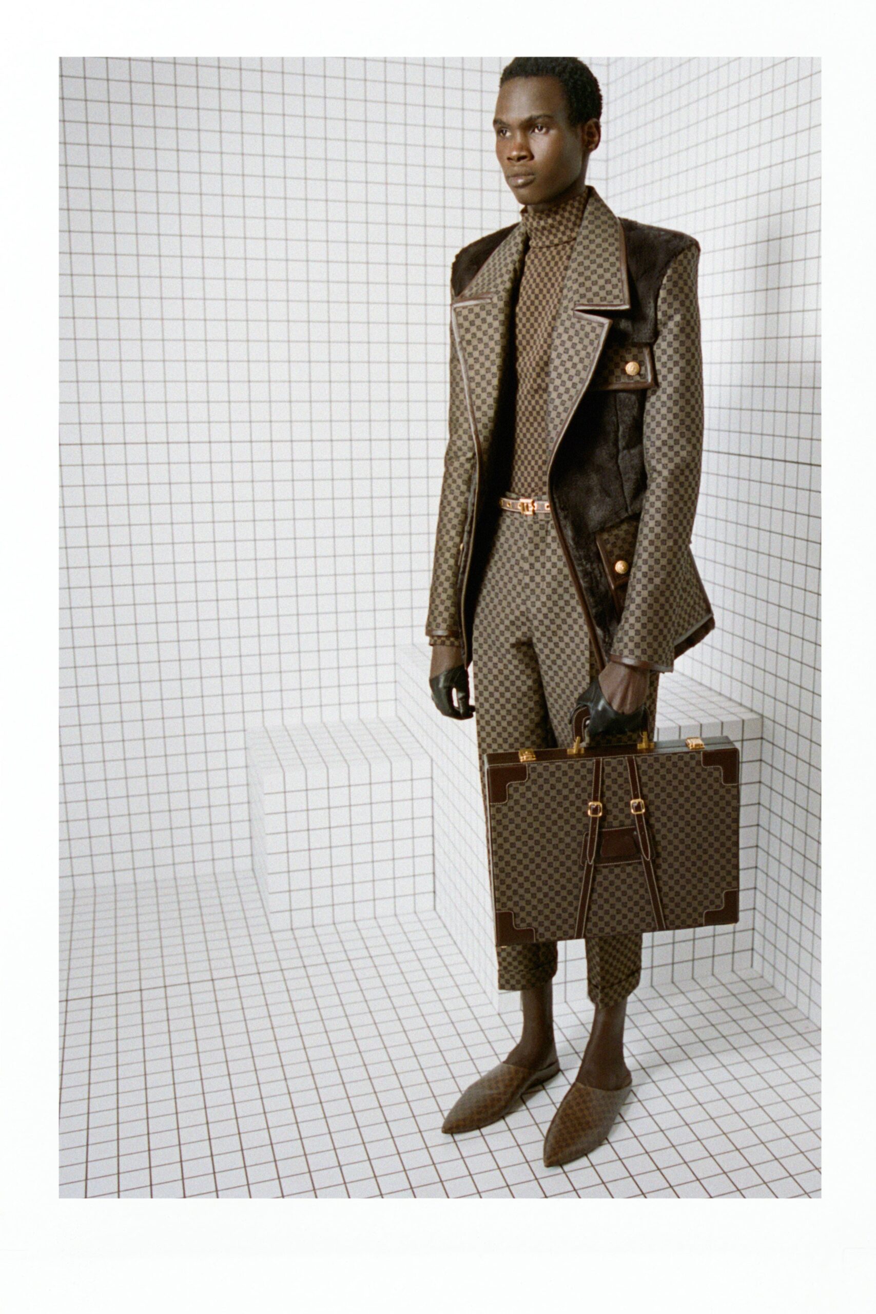brown suede long-sleeve collared structured buttoned blazer
