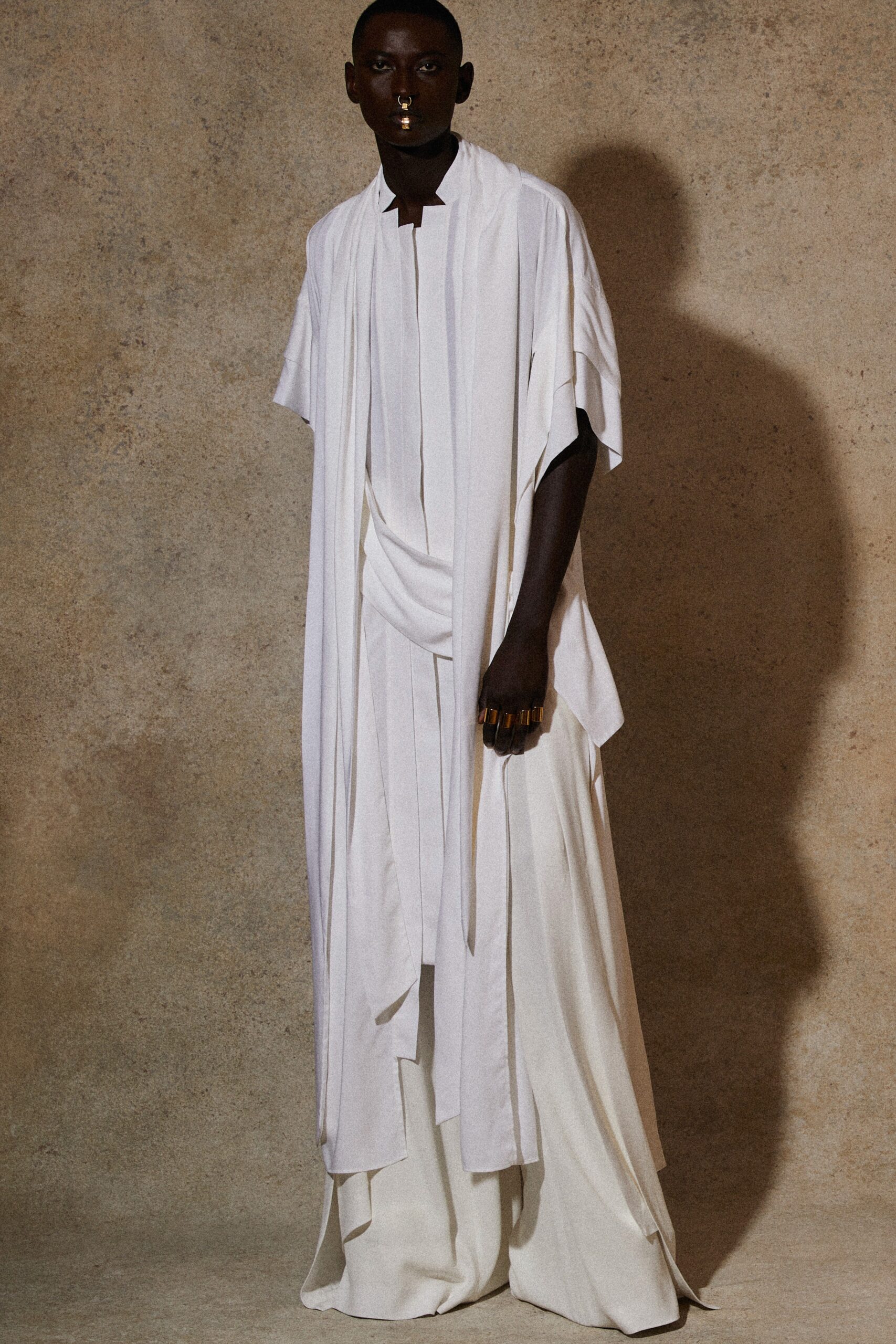white cotton sleeveless oversized layered cape