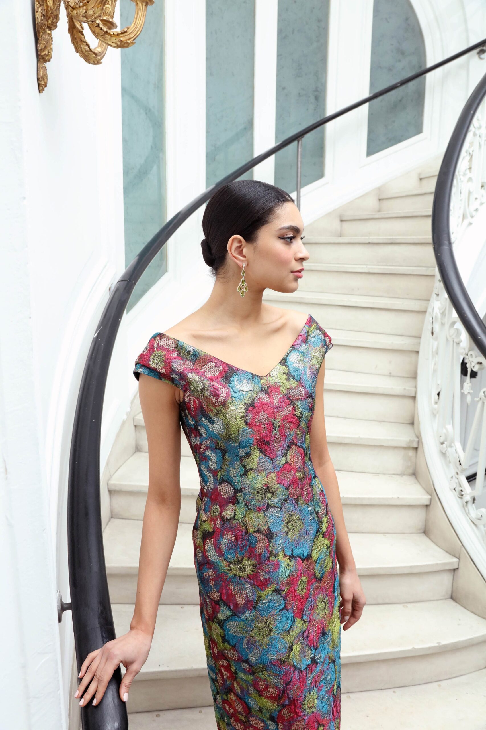 floral silk fitted gown