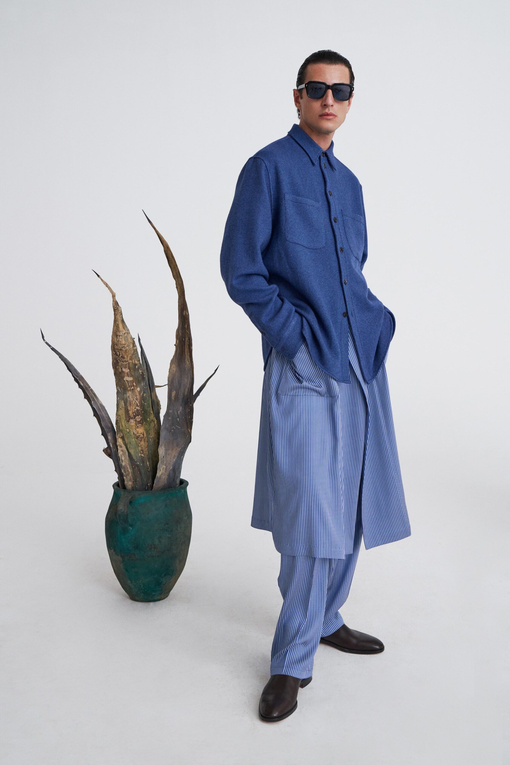 blue relaxed shirt and pants