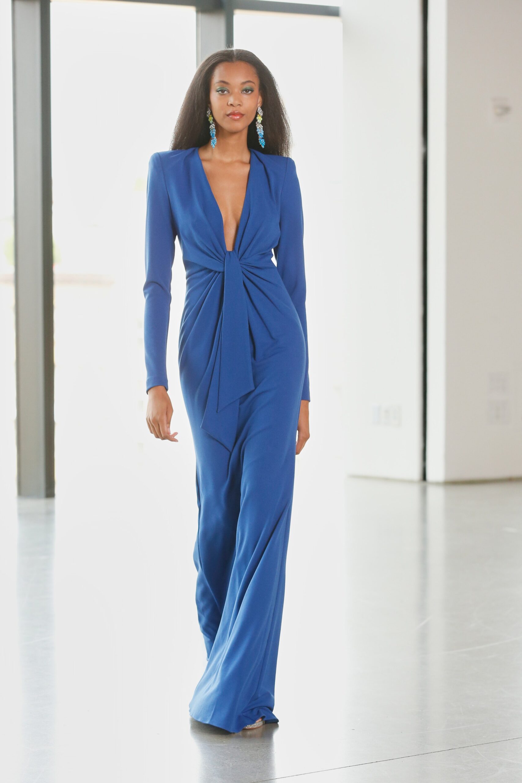 blue silk fitted gown