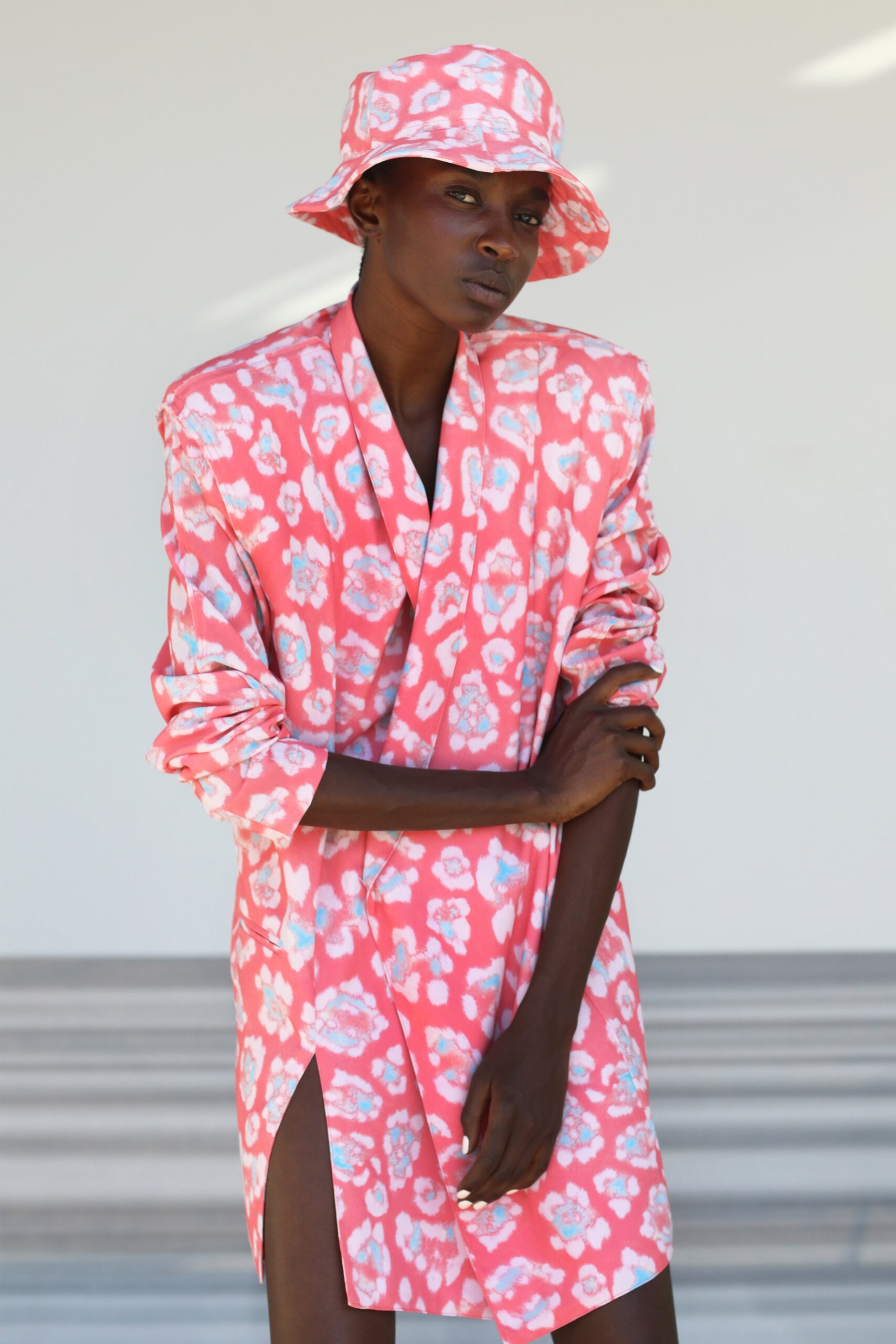 pink floral mini dress with hat