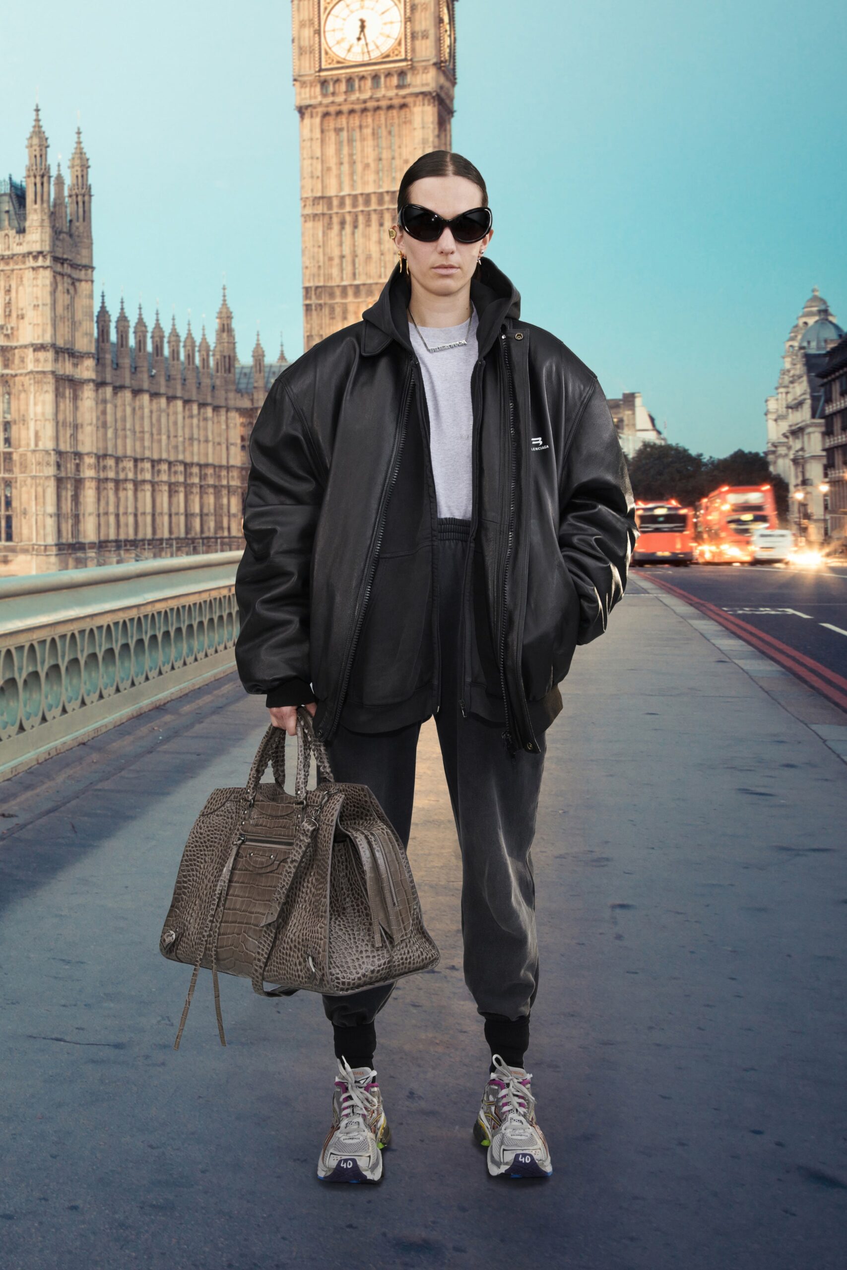 oversized black leather jacket